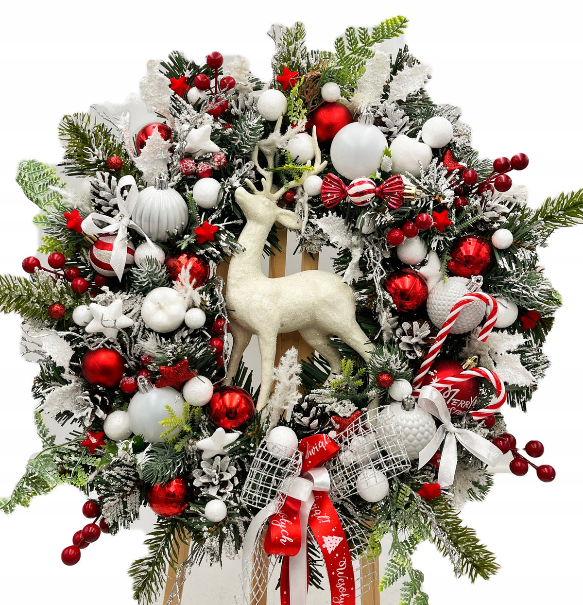 Christmas wreath 45cm white and red reindeer wreath Led winter lights Manufacturer code KOD 2