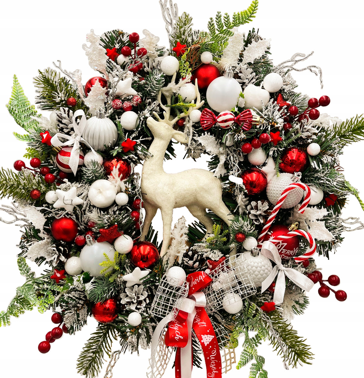 Christmas wreath 45cm white and red reindeer wreath winter wreath lamp