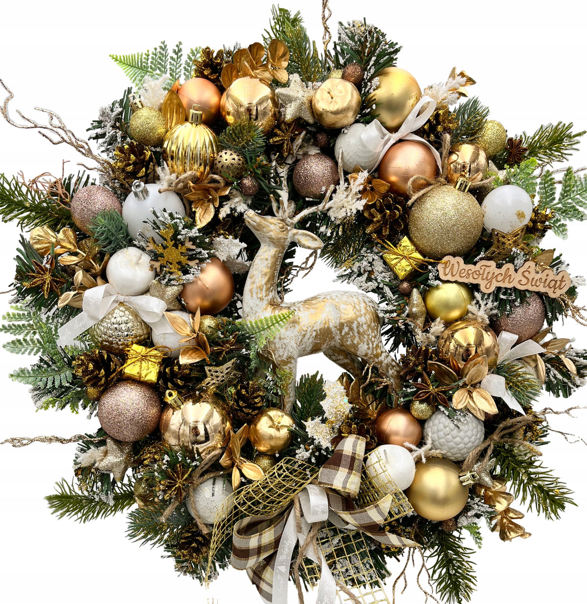Christmas wreath for door gold beige with lights exclusive winter