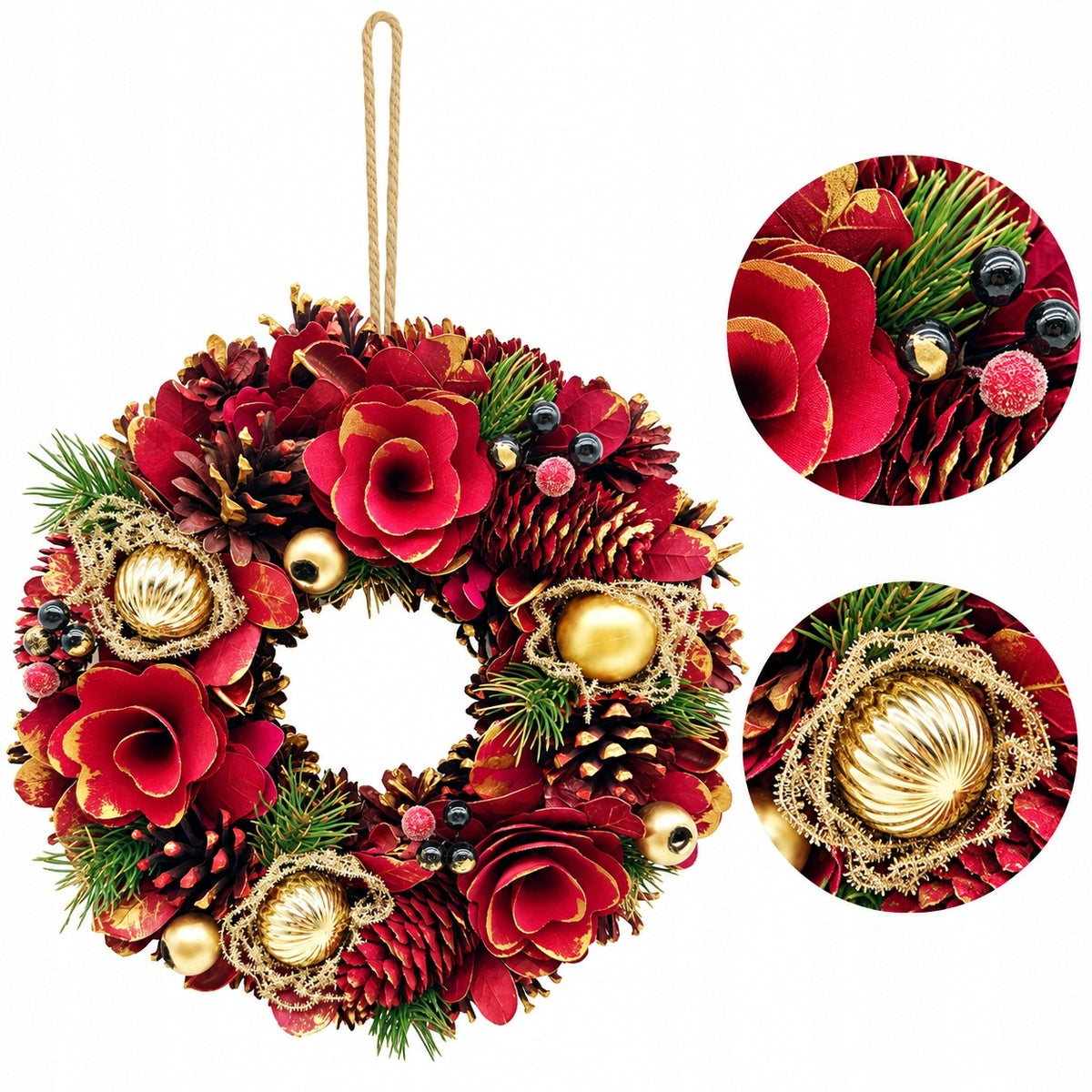 Christmas wreath for door red 30 cm wreath for wall Christmas