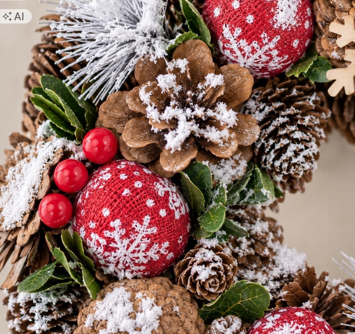 Christmas wreath natural 30 cm for door cones baubles snow-covered reed Brand Tajemniczy ogród