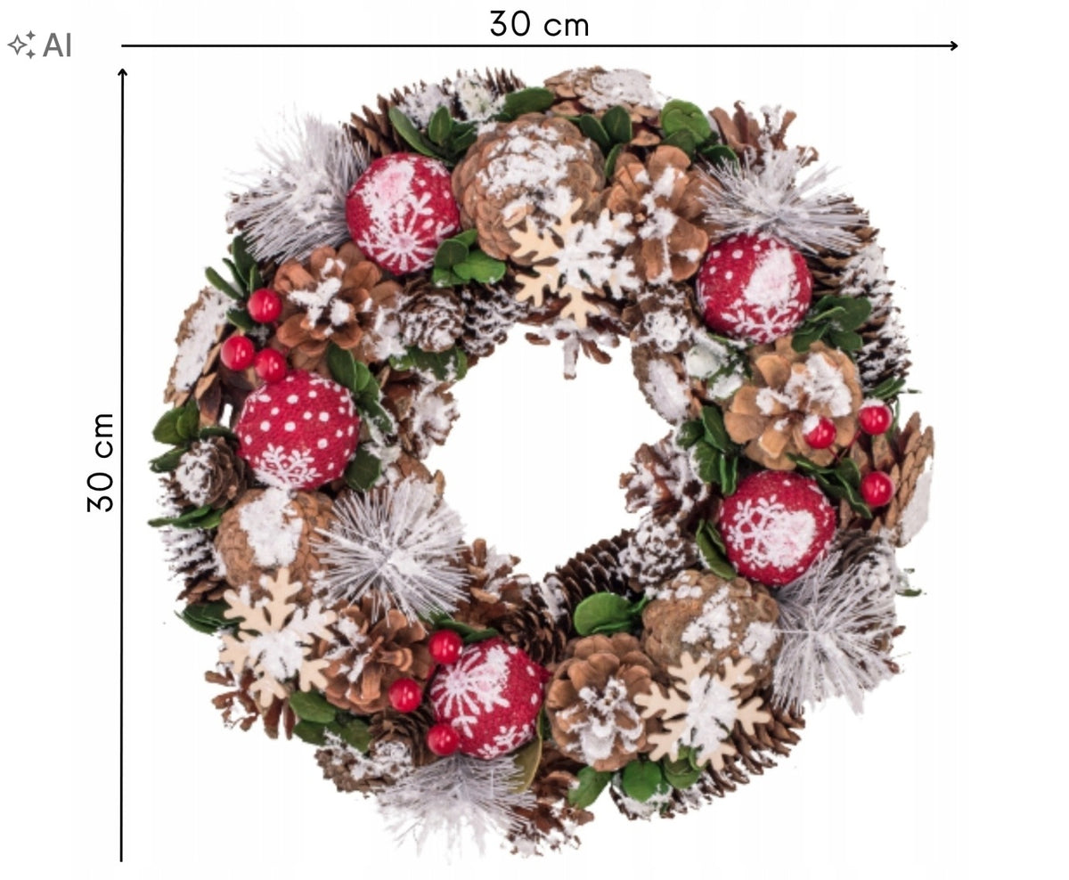 Christmas wreath natural 30 cm for door cones baubles snow-covered reed Manufacturer code 5903039405226