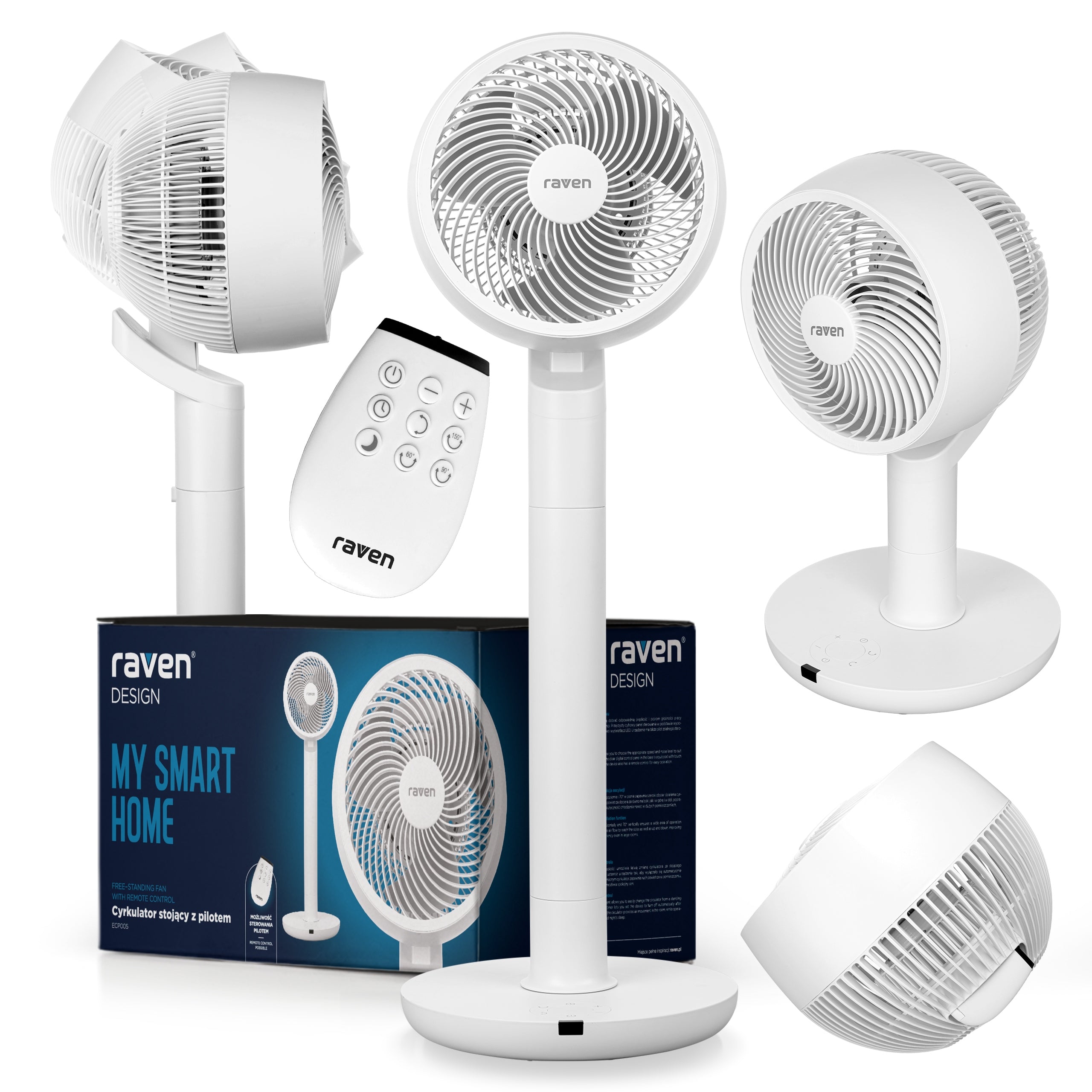 Circulator Standing Fan with Remote Control Raven ECP005 Oscillation White