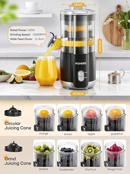 Citrus juicer FOHERE with silent motor 100 W, black Power rating 100 W
