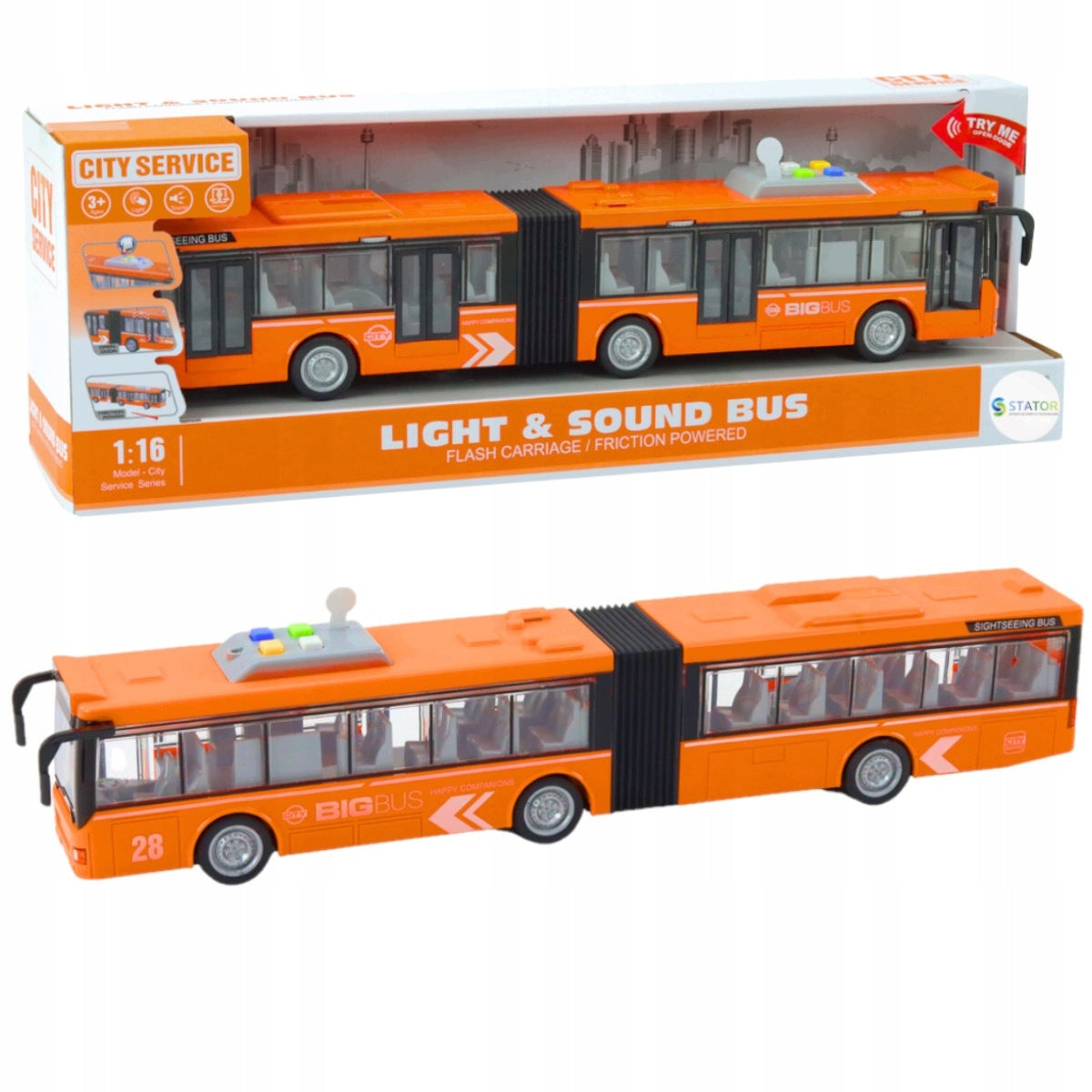 City BUS LARGE ARTICULATED AUTO DRIVE LIGHT SOUND opening DOOR Packaging status original