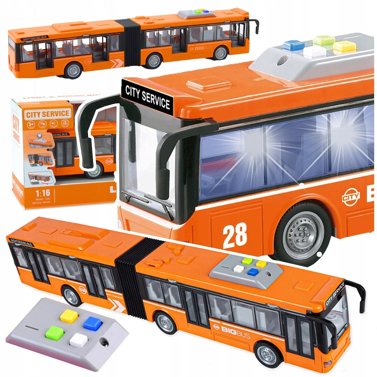 City BUS LARGE ARTICULATED AUTO DRIVE LIGHT SOUND opening DOOR