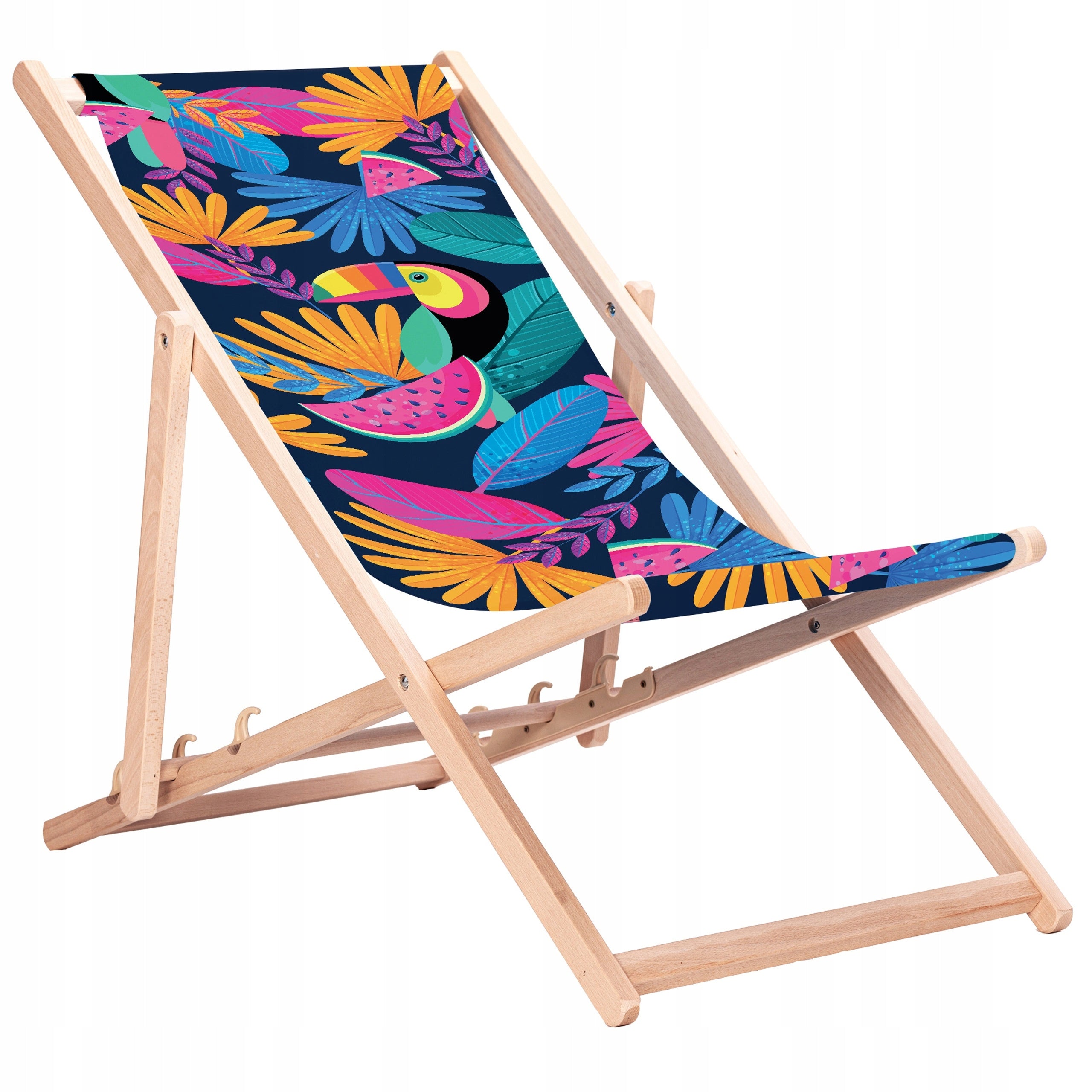 Classic Wooden Sun Lounger with Removable Fabric and Print Toucan KN153