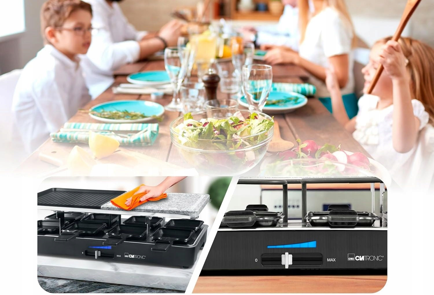Clatronic RG 3518 ELECTRIC GRILL Raclette 8 person stone + pans Dominant color black
