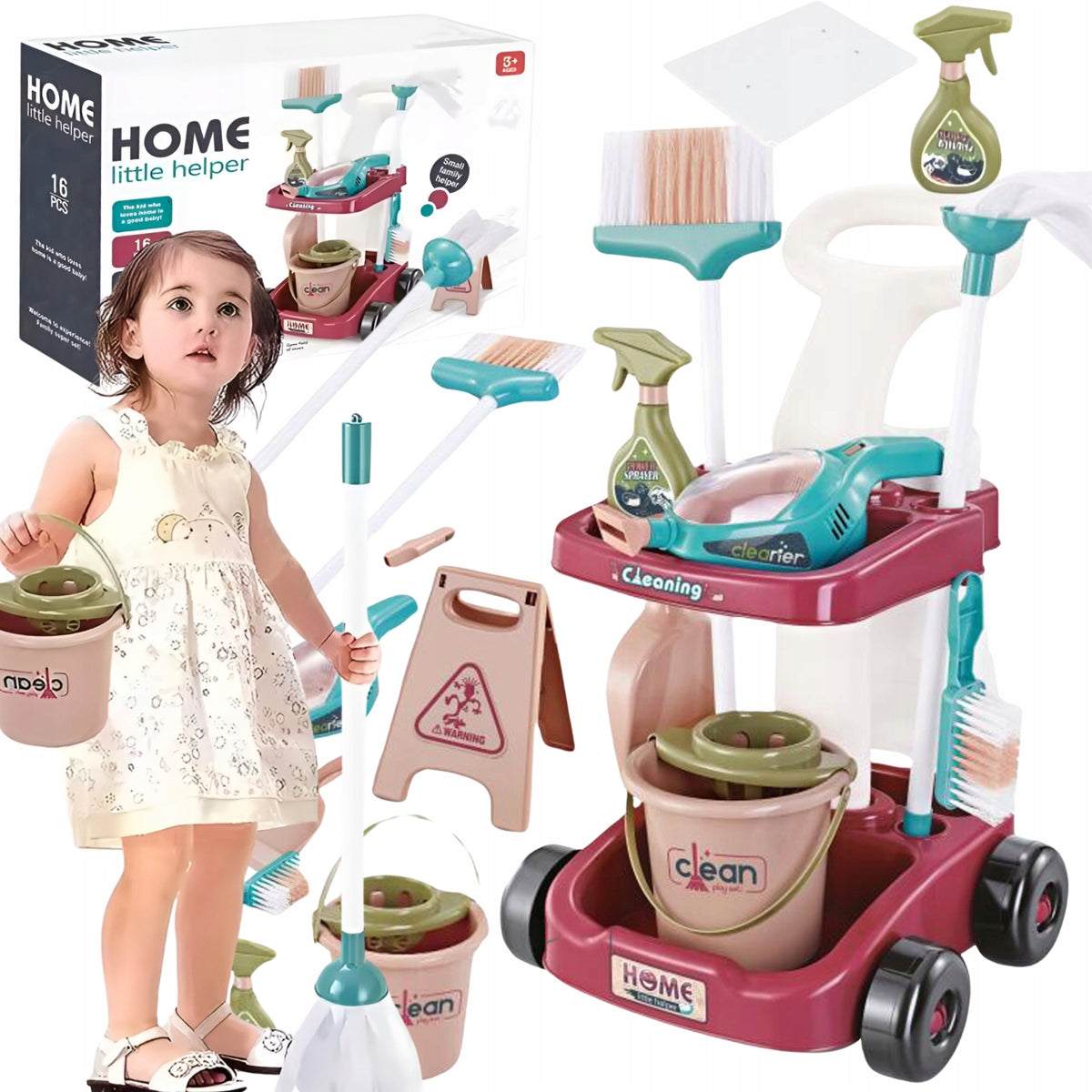 Cleaning Kit for Kids Trolley Mop Vacuum Cleaner Broom 16el
