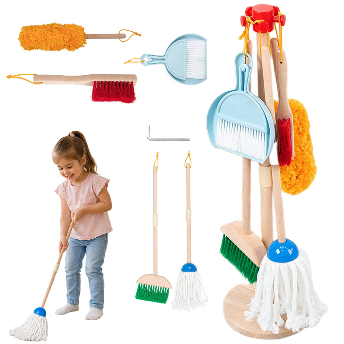 Cleaning Learning Kit for Kids, Broom, Mop, Drawer, Stand