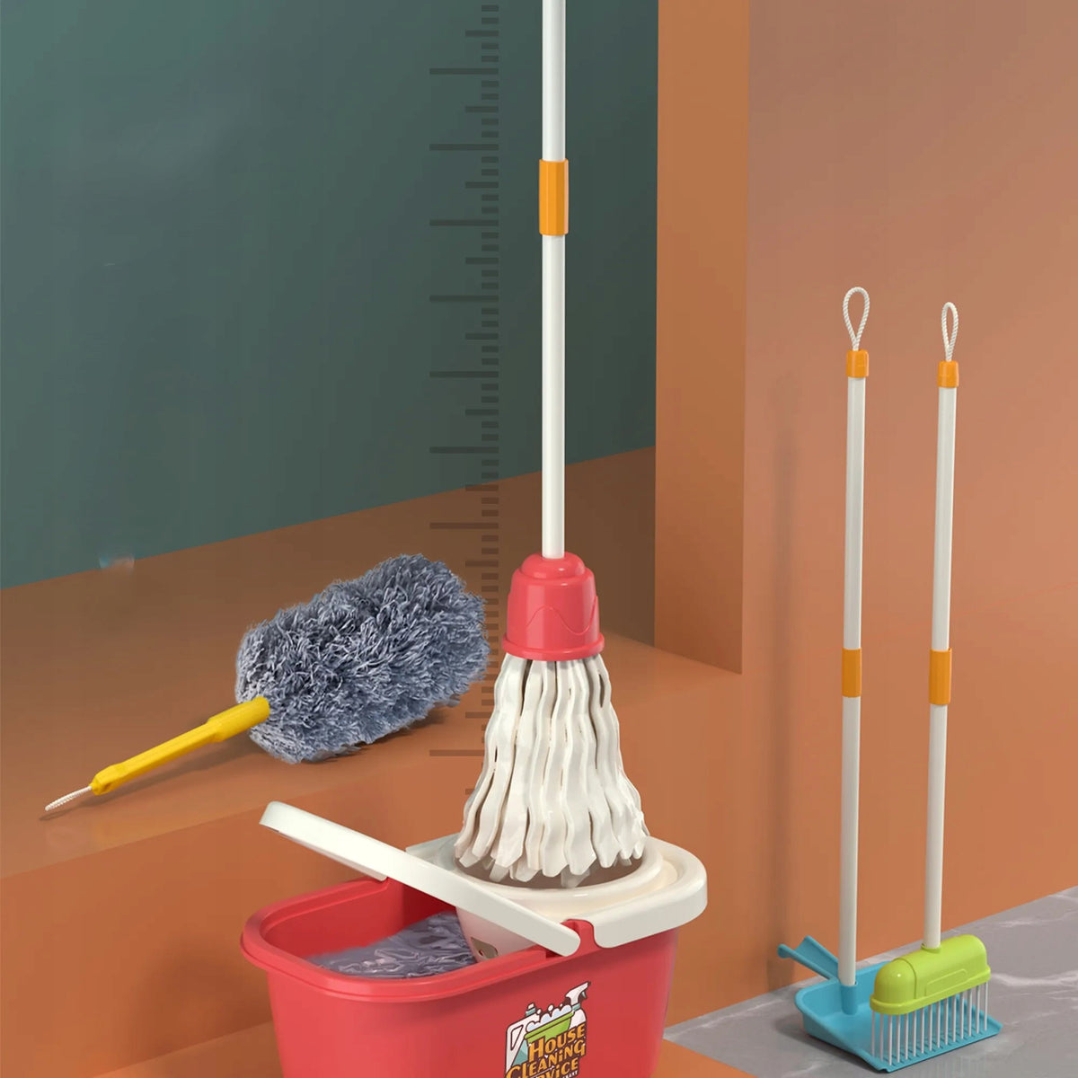 Cleaning kit for children trolley mop bucket broom accessories 23 el. 3+ Manufacturer code Zabawa w dom, idealny na prezent