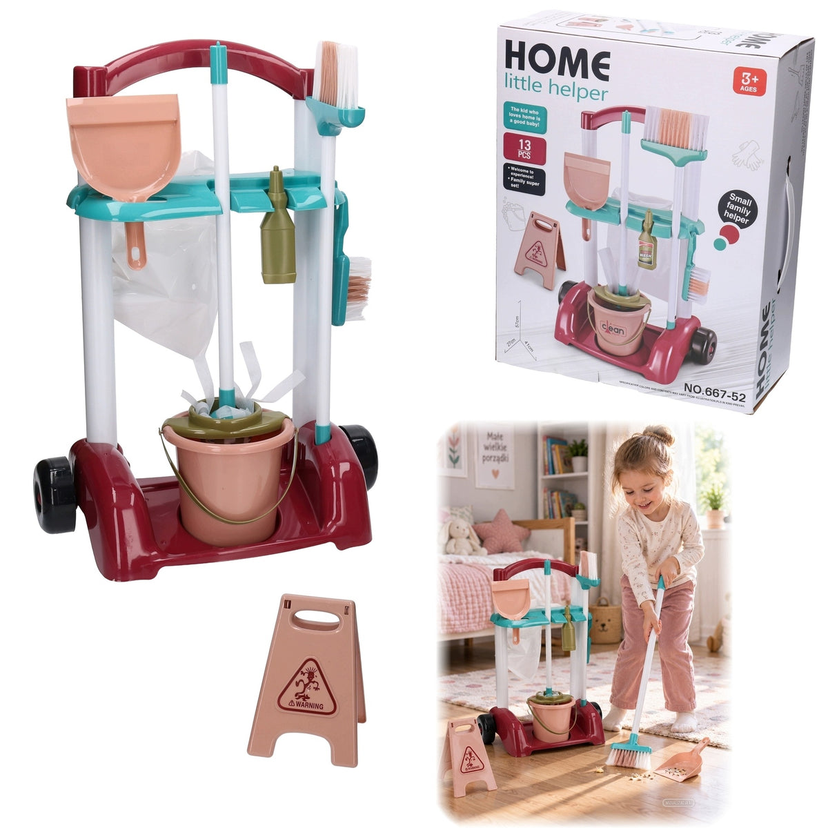 Cleaning kit mop, bucket, accessories and trolley 6005
