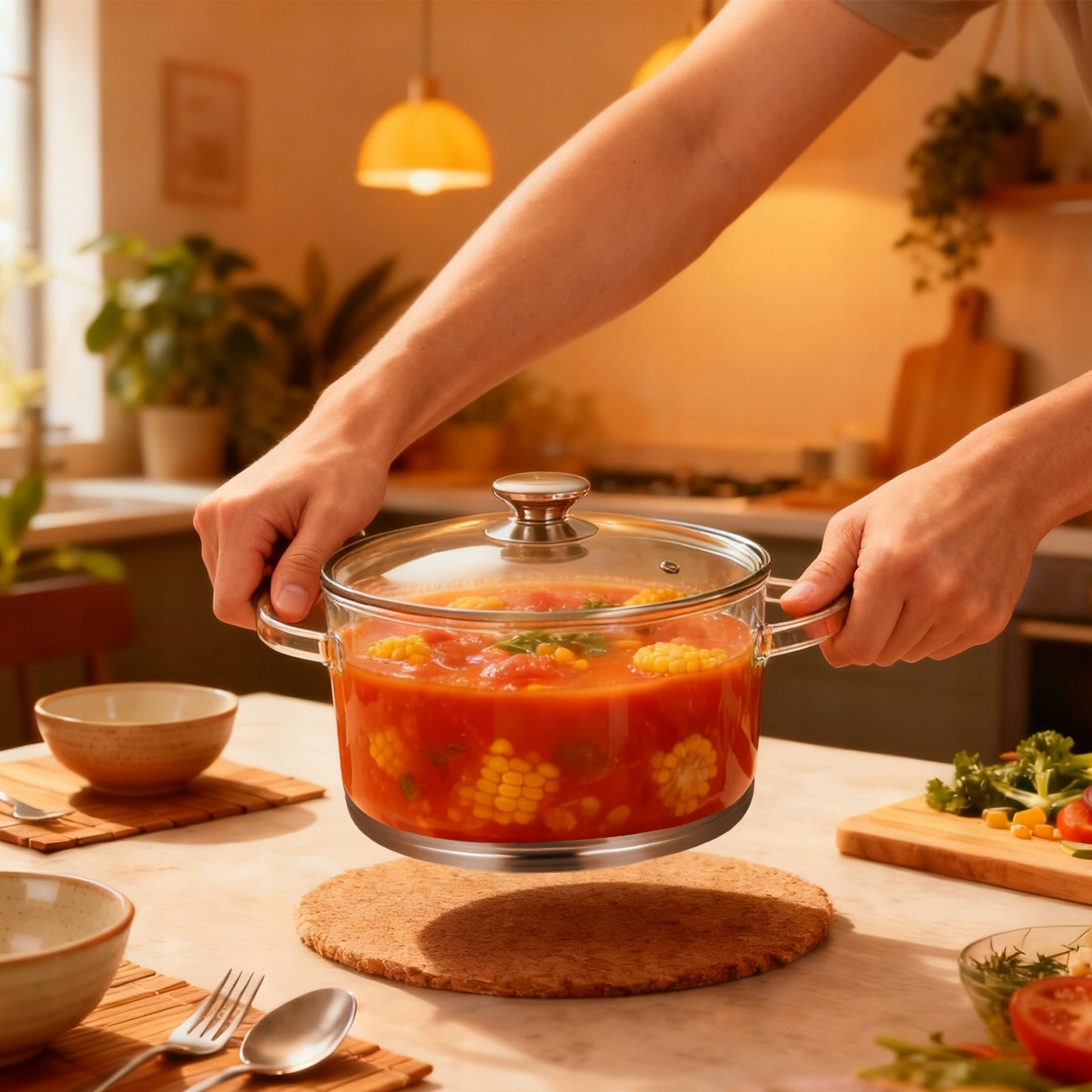 Clear Glass Simmer Pot Suitable for use with induction hobs 3.2L Packaging status original
