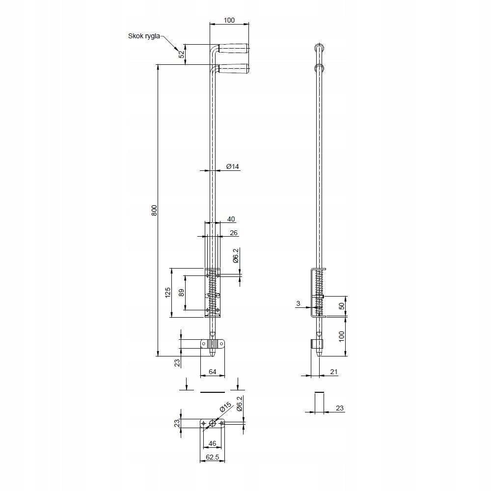 Closure deadbolt for gate or wicket 800 mm with galvanized spring 80 cm Packaging status original