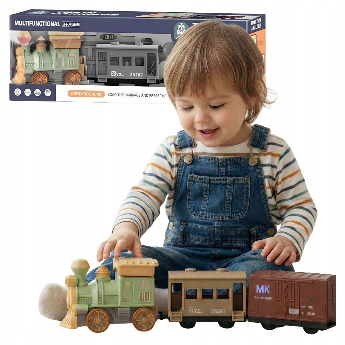 Clothes interactive train queue drive wagons sounds light toy Kid's age 3+ years