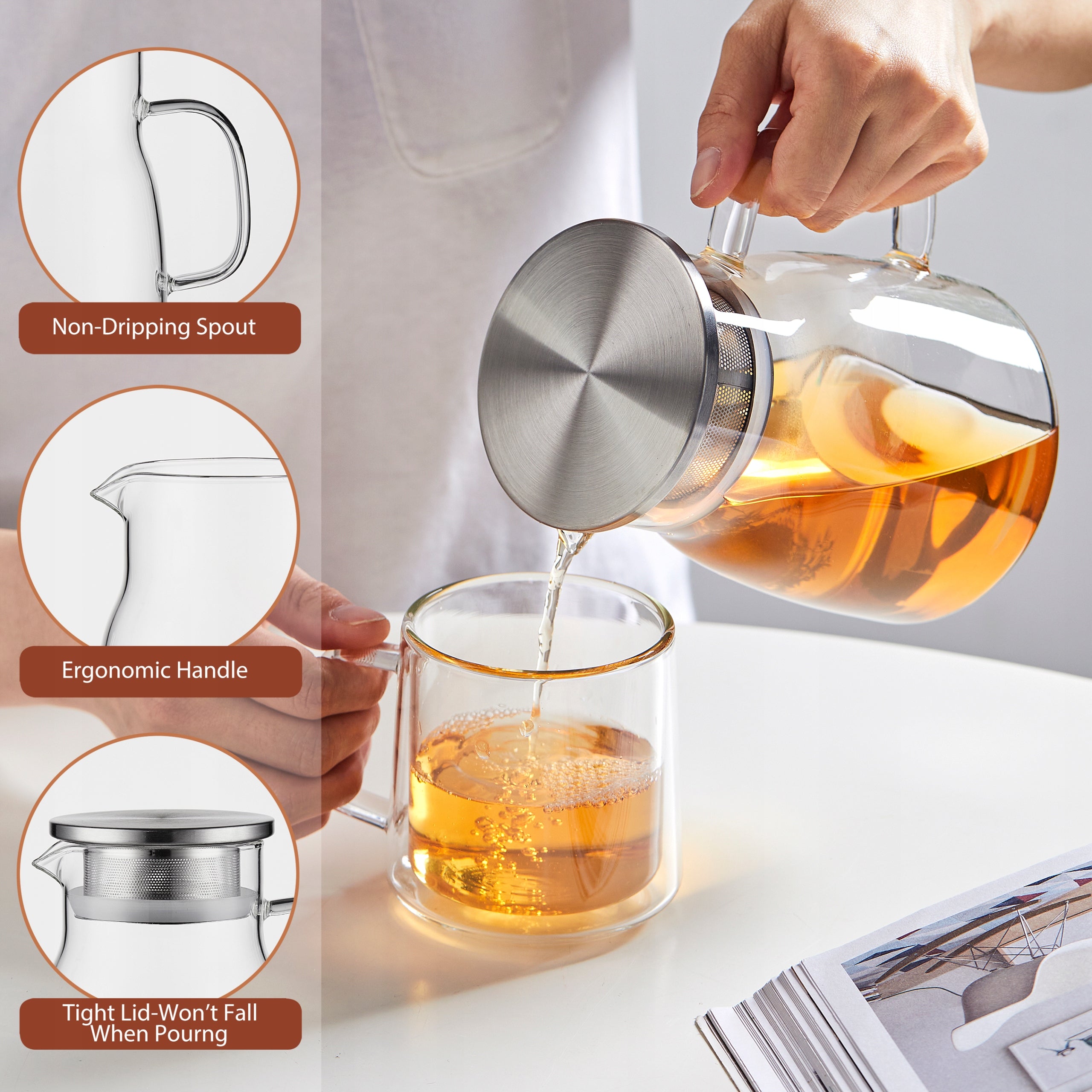 CnGlass glass tea pot with stainless steel filter Lid 800ml EAN (GTIN) 6972187370556