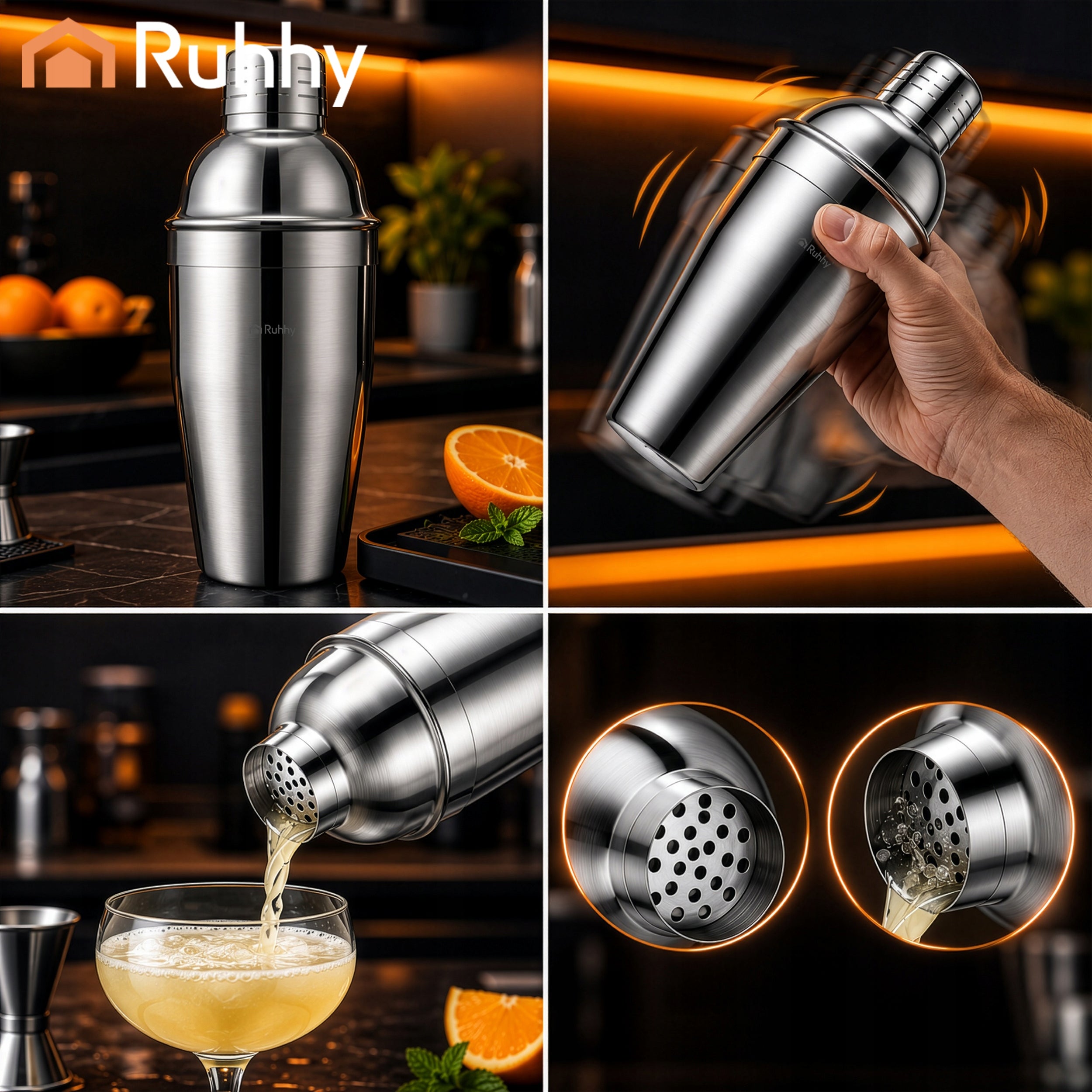 Cocktail Drink Bartending Set Large Shaker Complete 6in1 for Gift Packaging status original