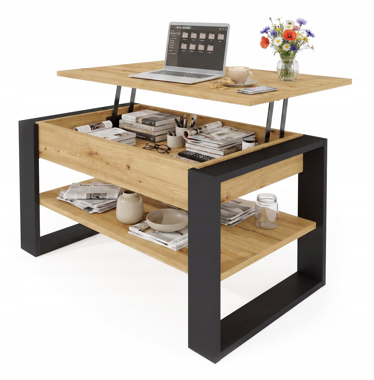 Coffee Table Bench Reclining Table 92 cm RAISED + Storage Artisan Oak Packaging status original