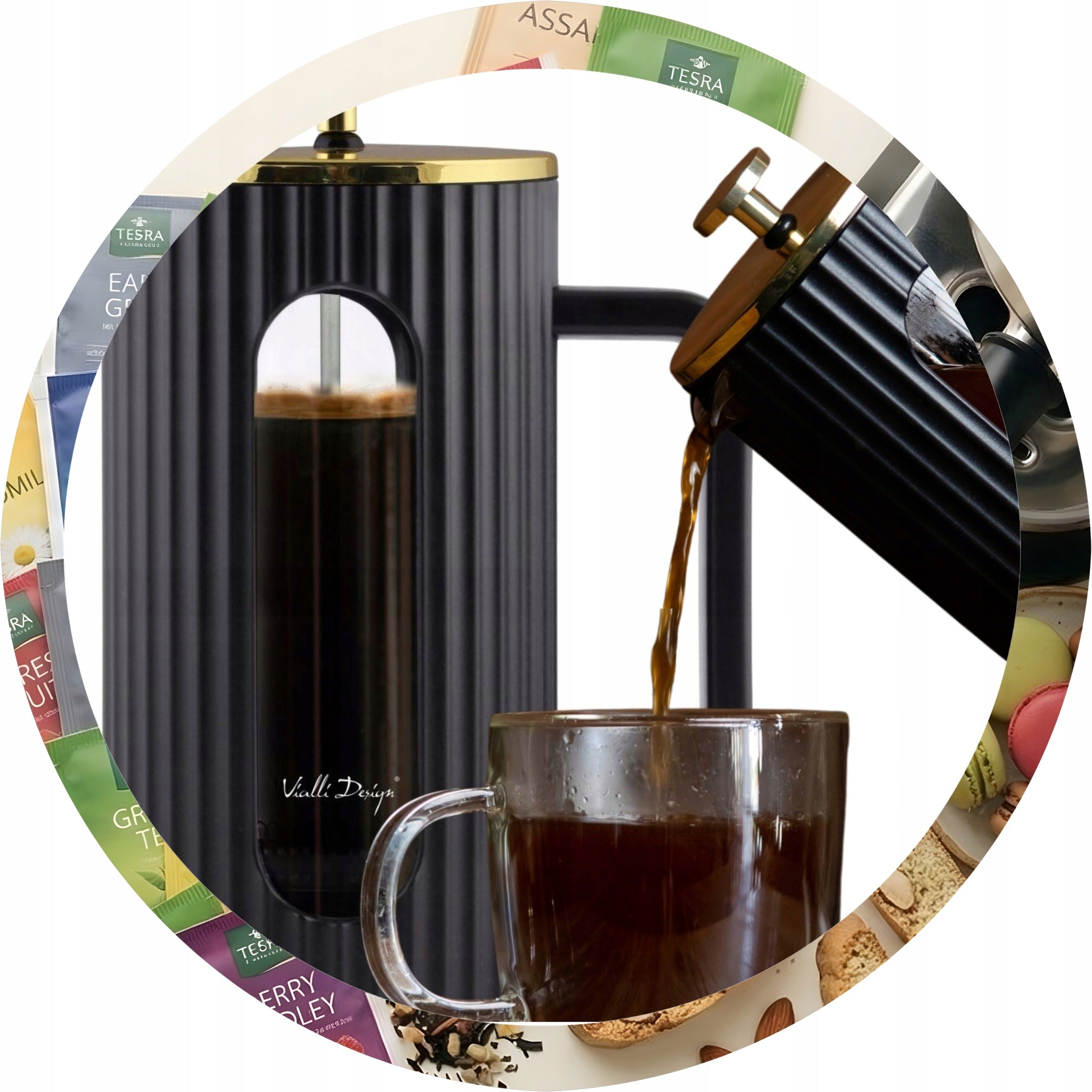 Coffee and Tea Maker Jug Vialli Design Livio Black and Gold 1000ml Packaging status original
