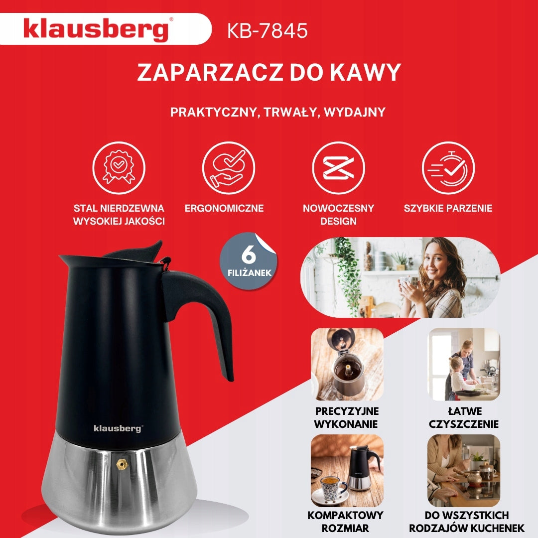 Coffee maker Klausberg KB7845 steel for induction Espresso gas 6 cups Coffee Manufacturer code KB-7845
