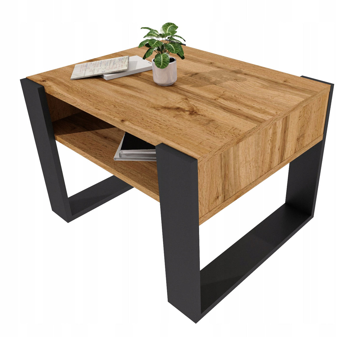 Coffee table KARO 65 cm WITH SHELF Oak Wotan/Black loft 65x53,6x45 Manufacturer code KARO65_WOTAN_CZARNE