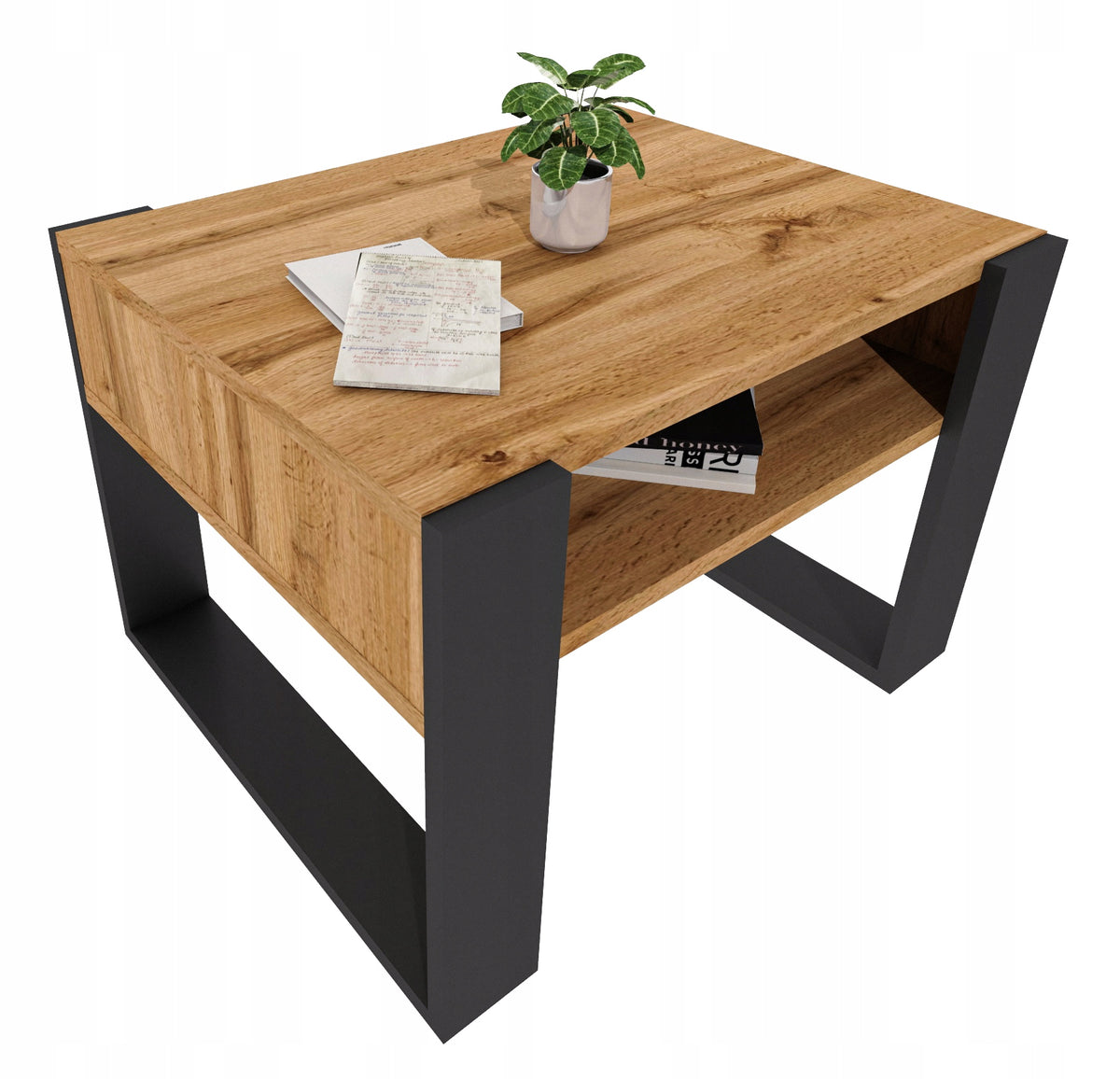 Coffee table KARO 65 cm WITH SHELF Oak Wotan/Black loft 65x53,6x45