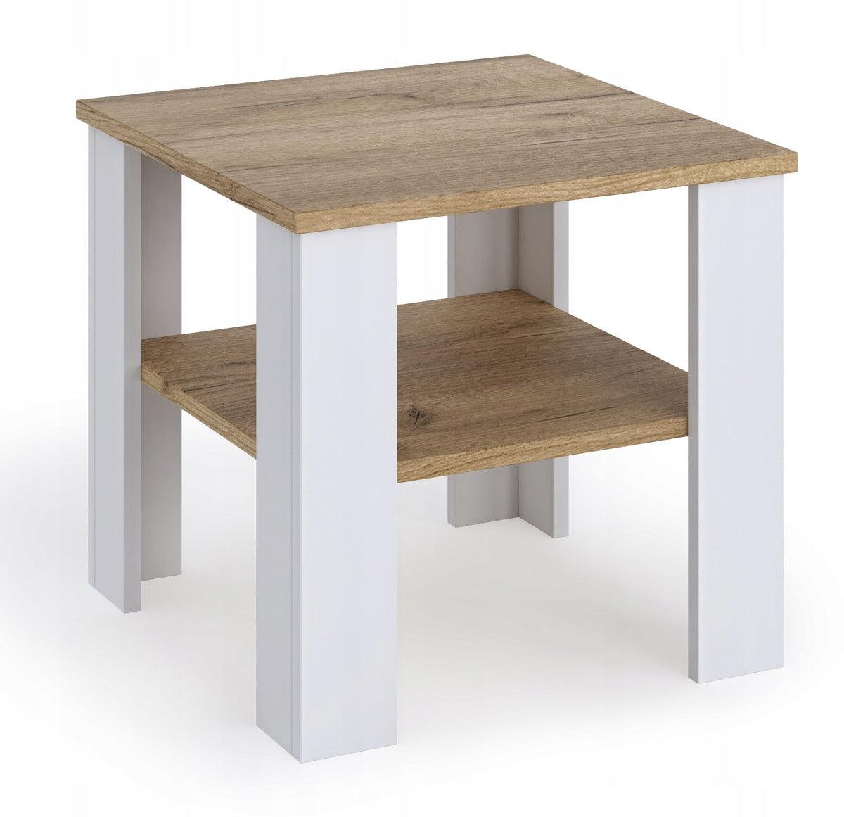 Coffee table bench with shelf for living room Oak Wotan White Legs 55 cm