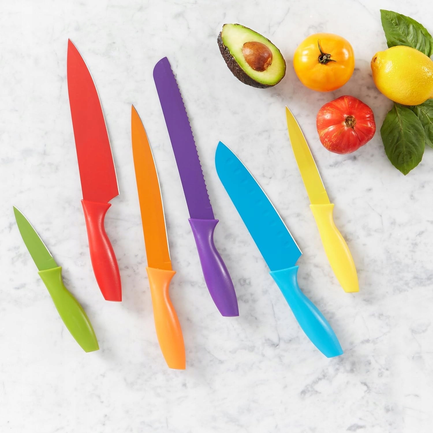 Color-coded kitchen knife set, sharpener, 6 knives and 6 covers Brand no brand