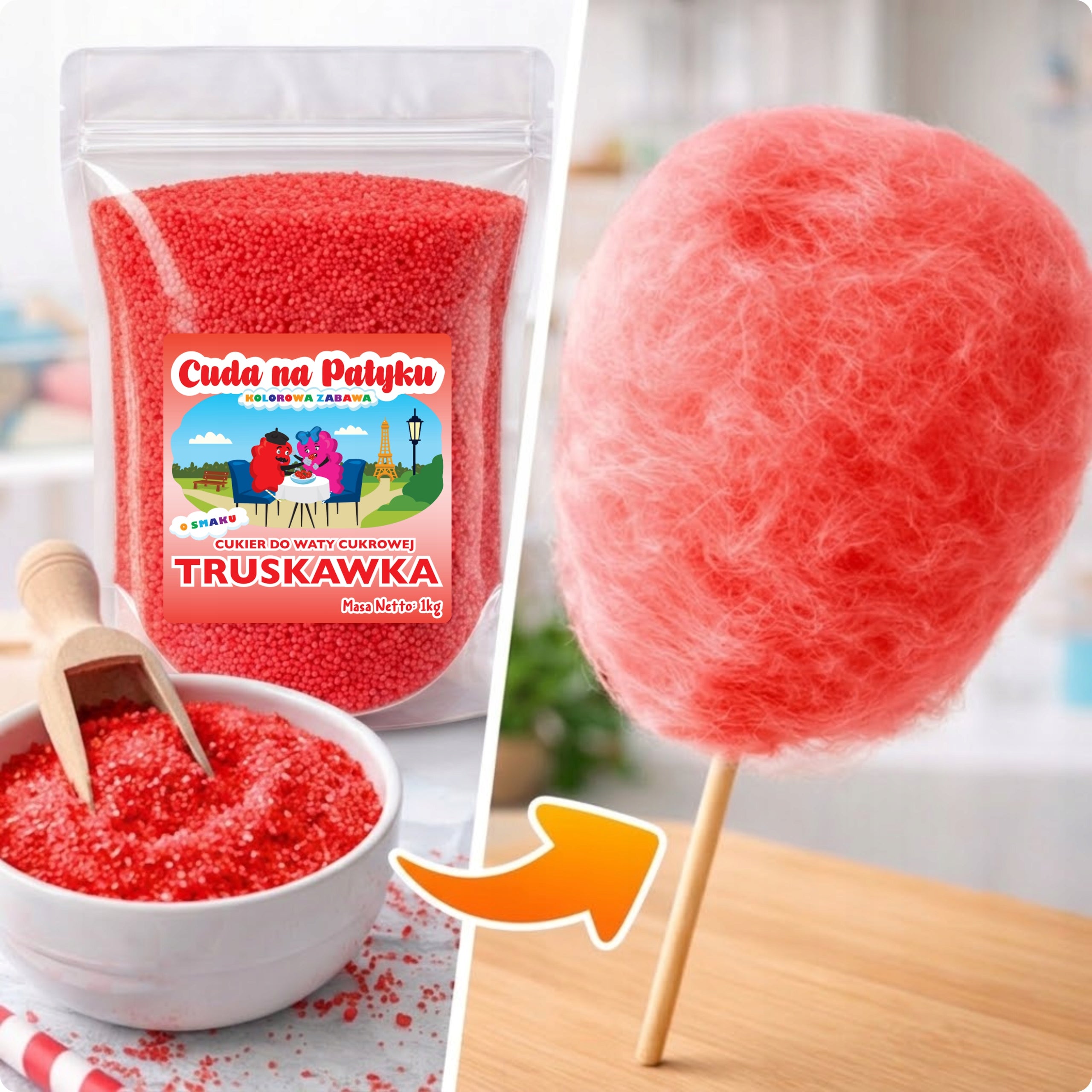 Colorful Cotton Candy Sugar for Flavor Machine STRAWBERRY 1KG Natural Packaging status original