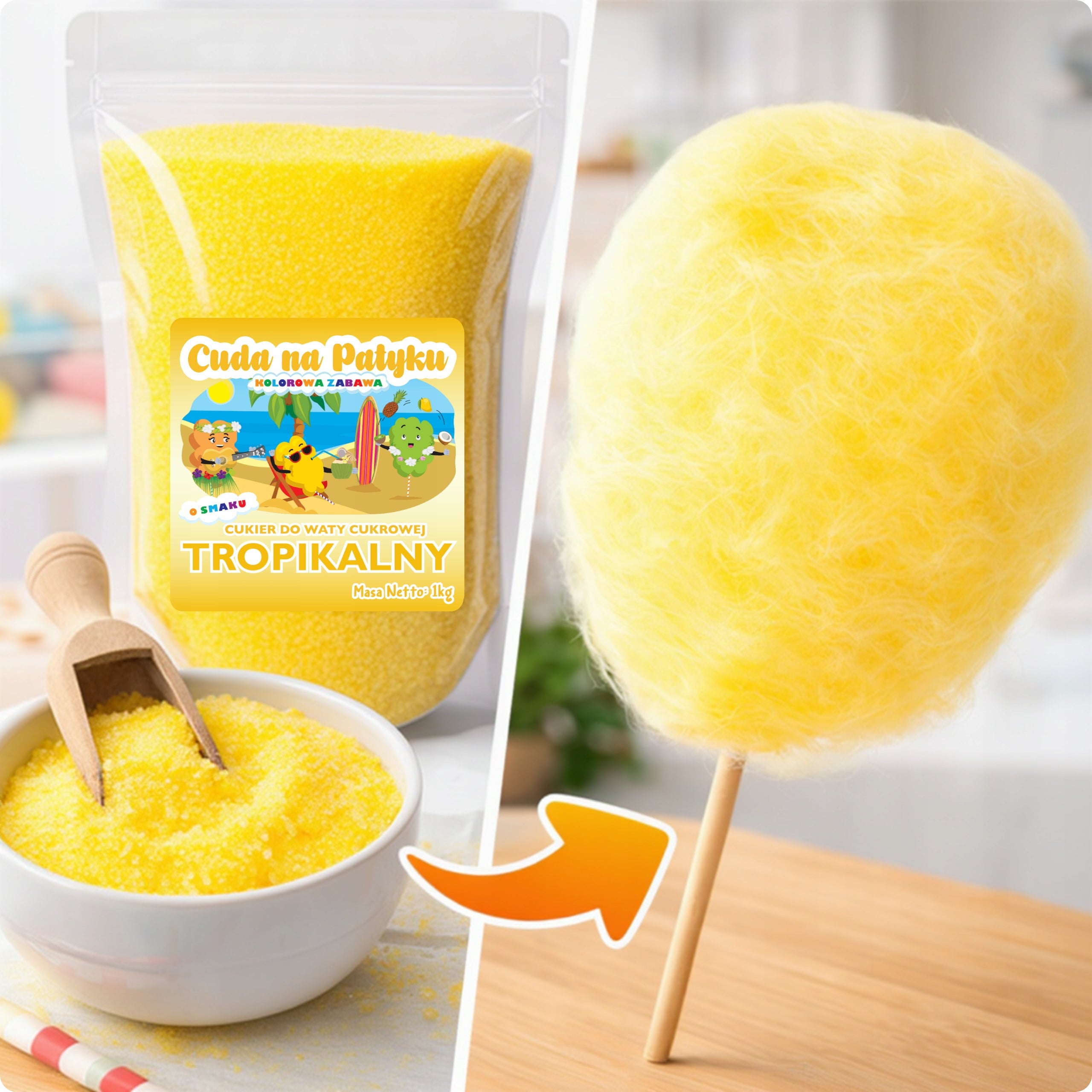 Colorful Cotton Candy Sugar for TROPICAL Flavor Machine 1KG Manufacturer code Tropikalny 1 KG Cukier DoyPack S