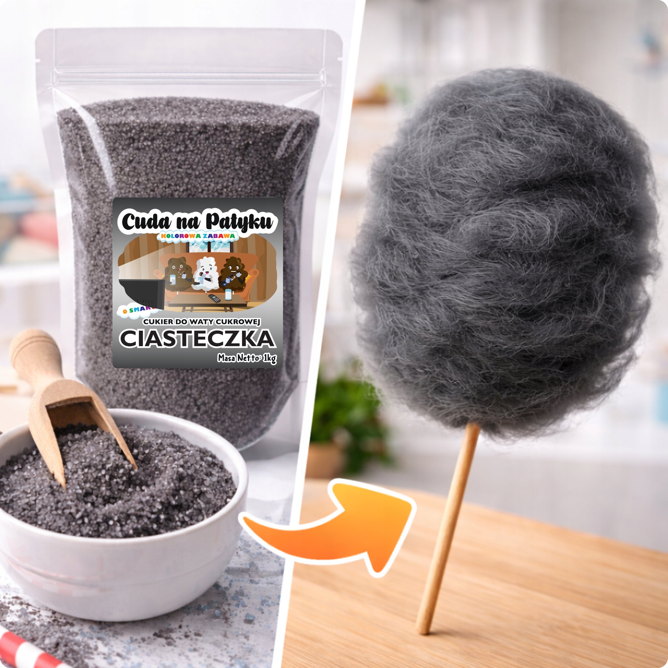 Colorful Cotton Candy Sugar for Taste Machine COOKIES WITH CREAM 1KG Manufacturer code Ciasteczka 1 KG Cukier DoyPack S