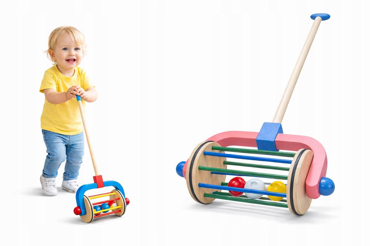 Colorful Wooden Pusher with Bells 63 cm– Educational Toy E2203 EMAJ