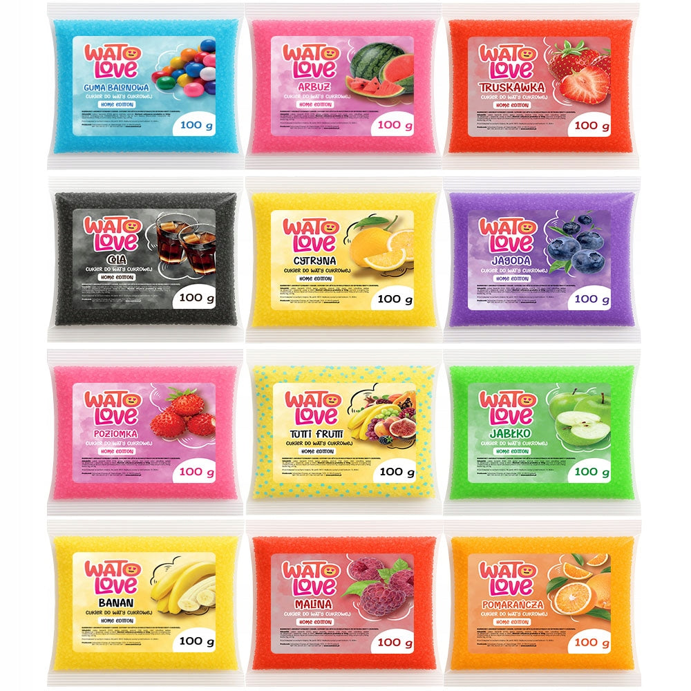 Coloured Sugar for Cotton Candy 12 x 100 g Set for Stick Machine EAN (GTIN) 5906349455370