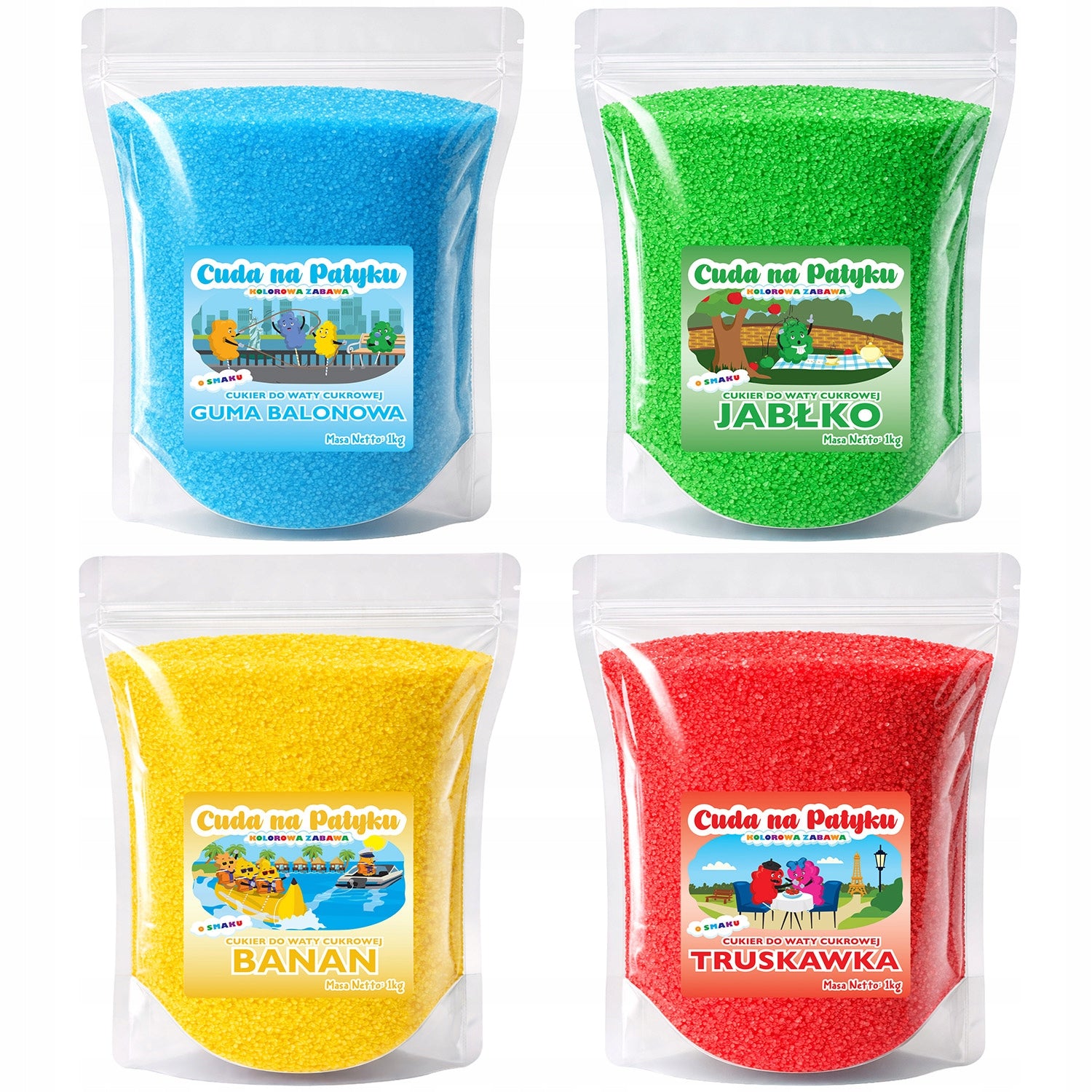 Coloured Sugar for Cotton Candy Flavoured for Machine MIX Fruit 4 x 1 Kg Packaging status original