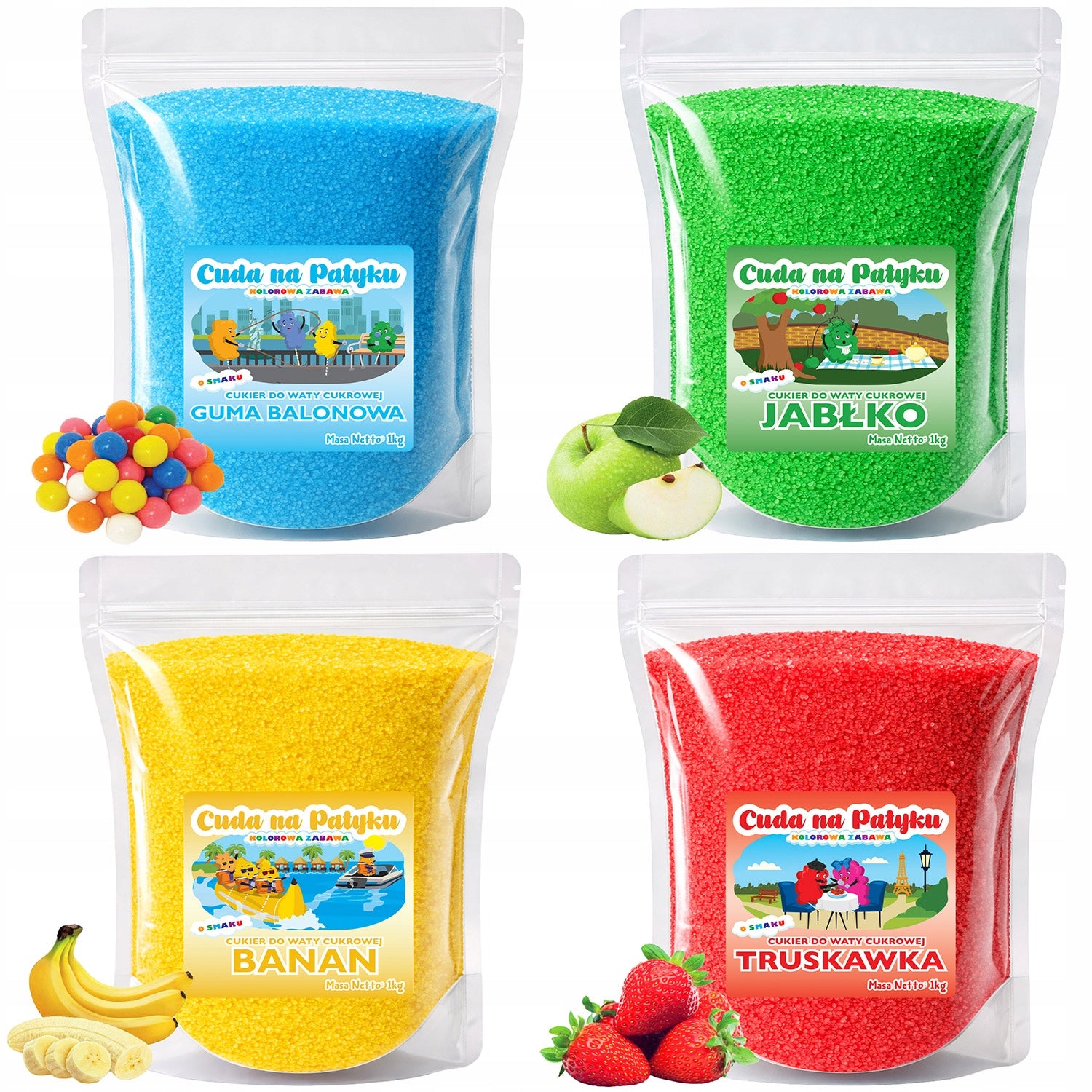 Coloured Sugar for Cotton Candy Flavoured for Machine MIX Fruit 4 x 1 Kg