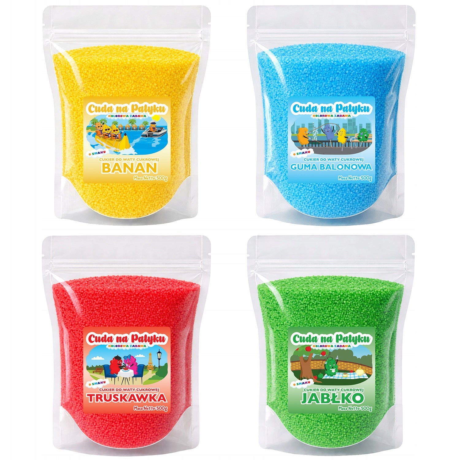 Coloured Sugar for Cotton Candy Flavoured for Machine MIX Fruit 4 x 500 g Packaging status original