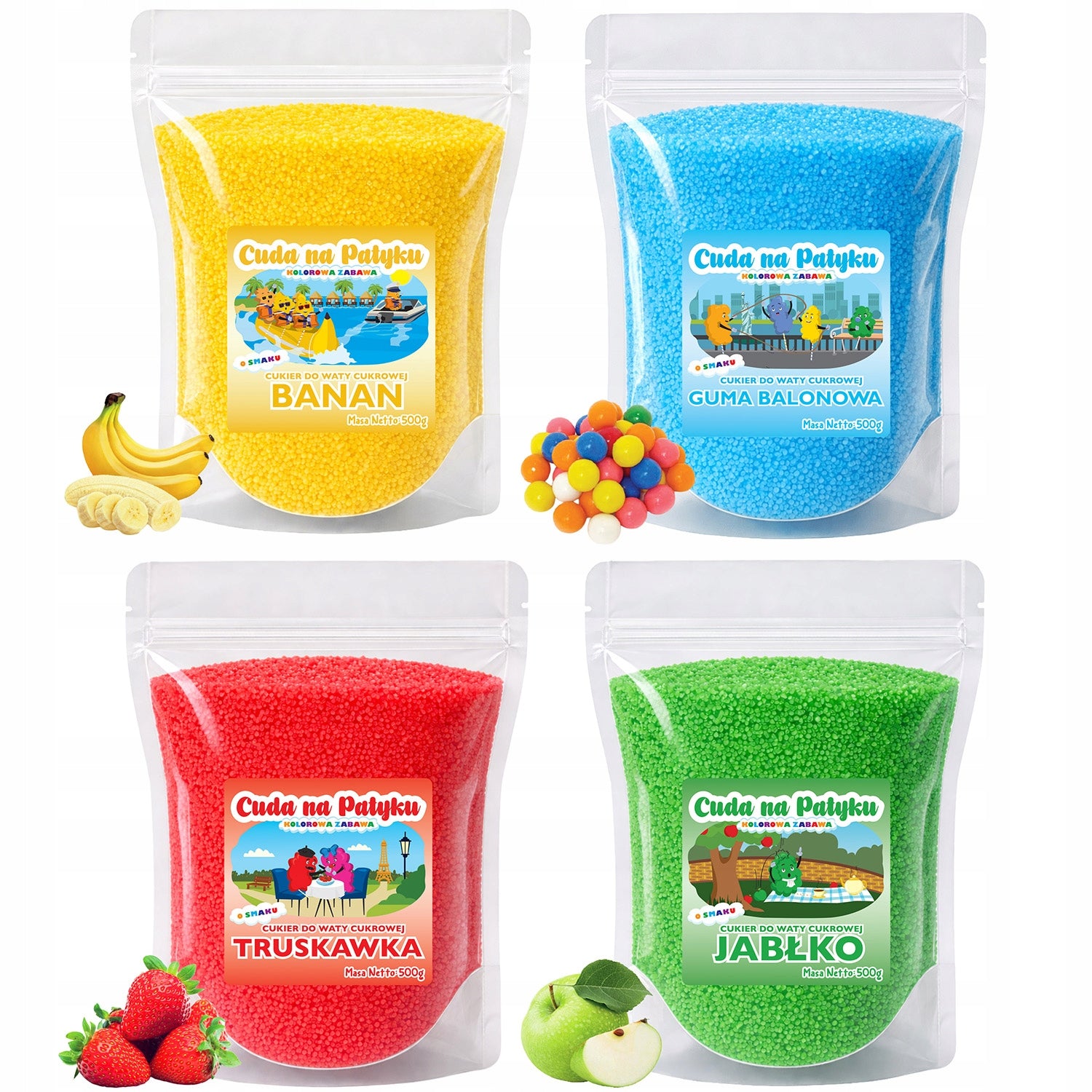 Coloured Sugar for Cotton Candy Flavoured for Machine MIX Fruit 4 x 500 g