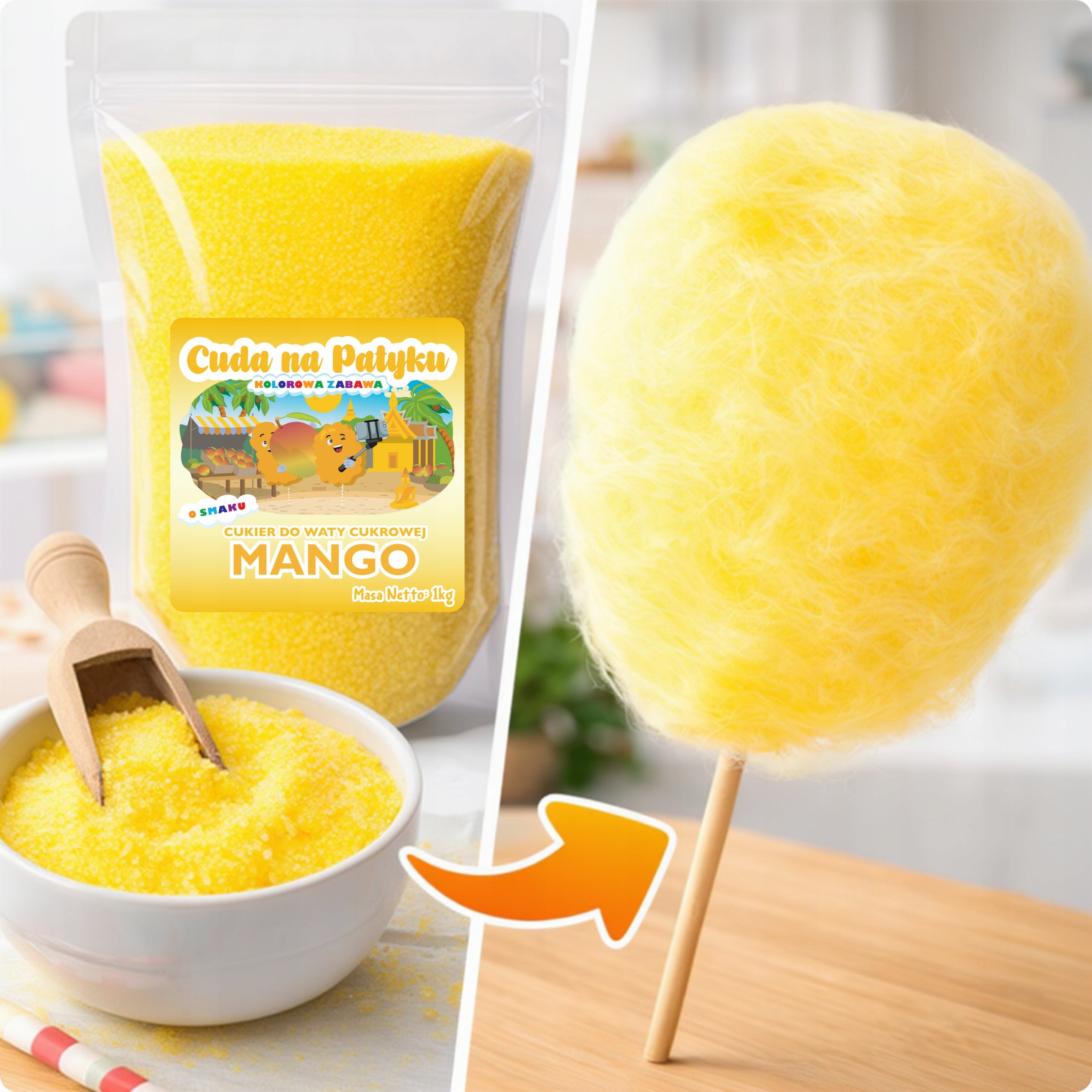 Colourful Cotton Candy Sugar for Mango Flavour Machine 1 KG Manufacturer code Mango 1 KG Cukier DoyPack S