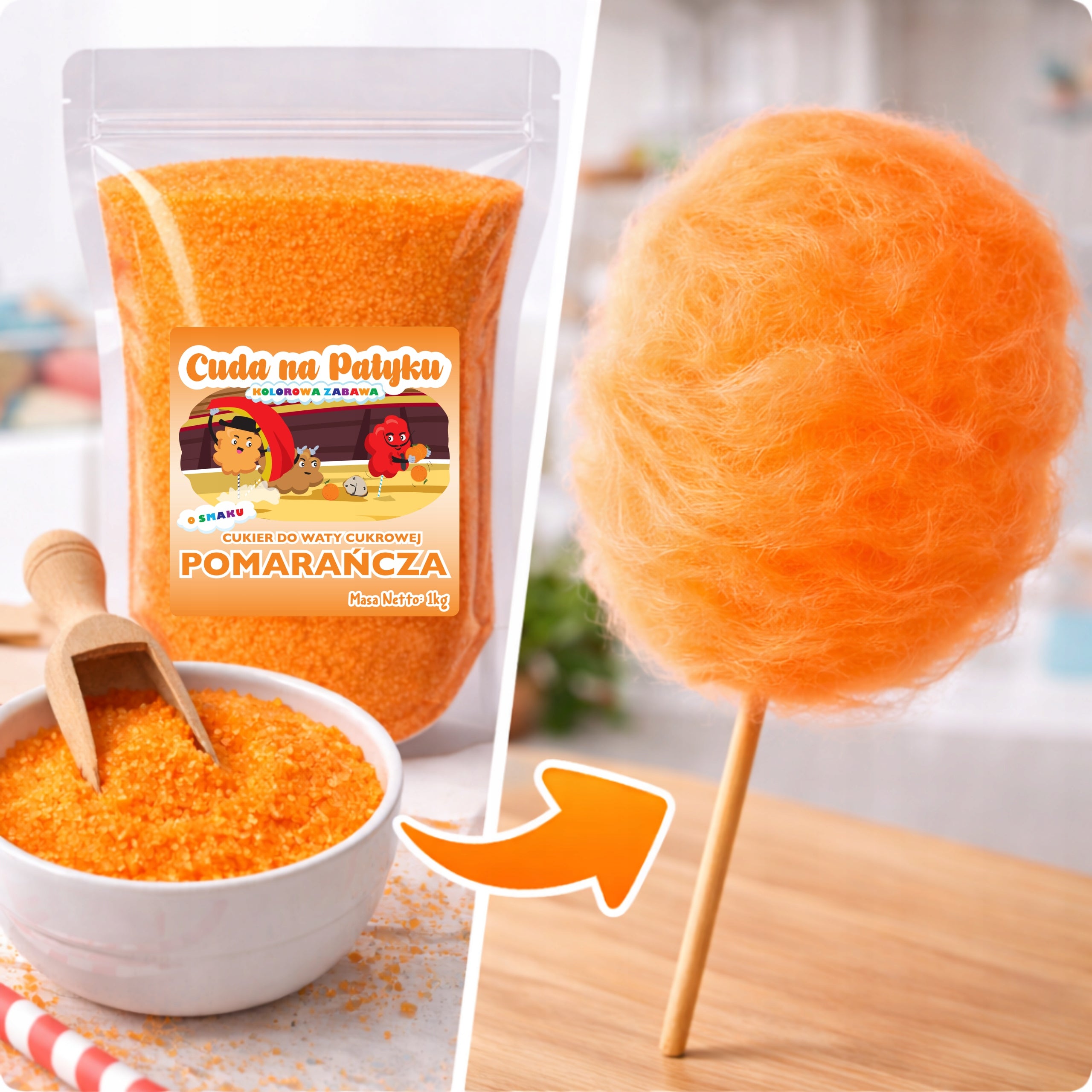 Colourful Cotton Candy Sugar for ORANGE Flavour Machine 1 KG Manufacturer code Pomarańczowy 1 KG Cukier DoyPack S