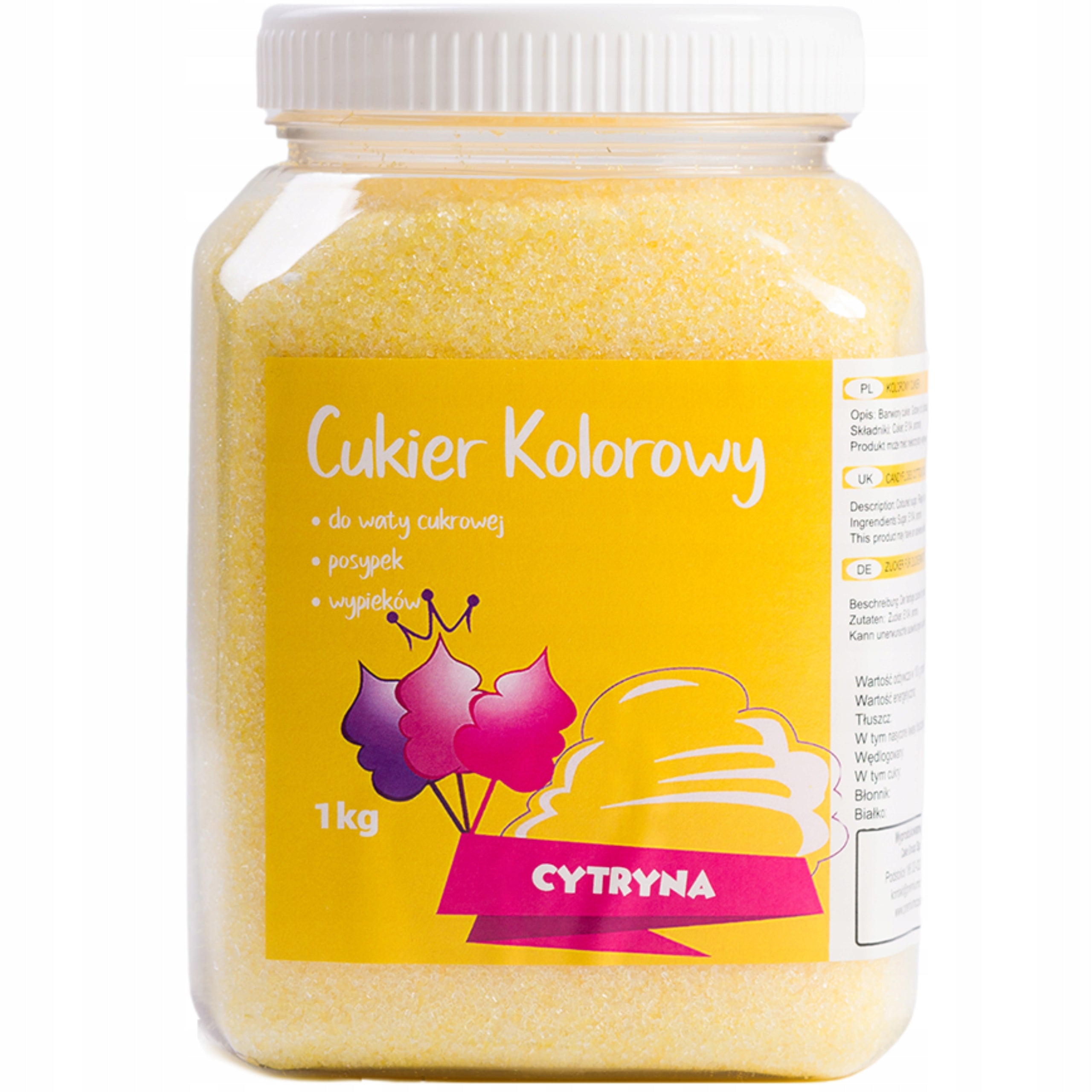 Colourful sugar for cotton candy Lemon 1kg