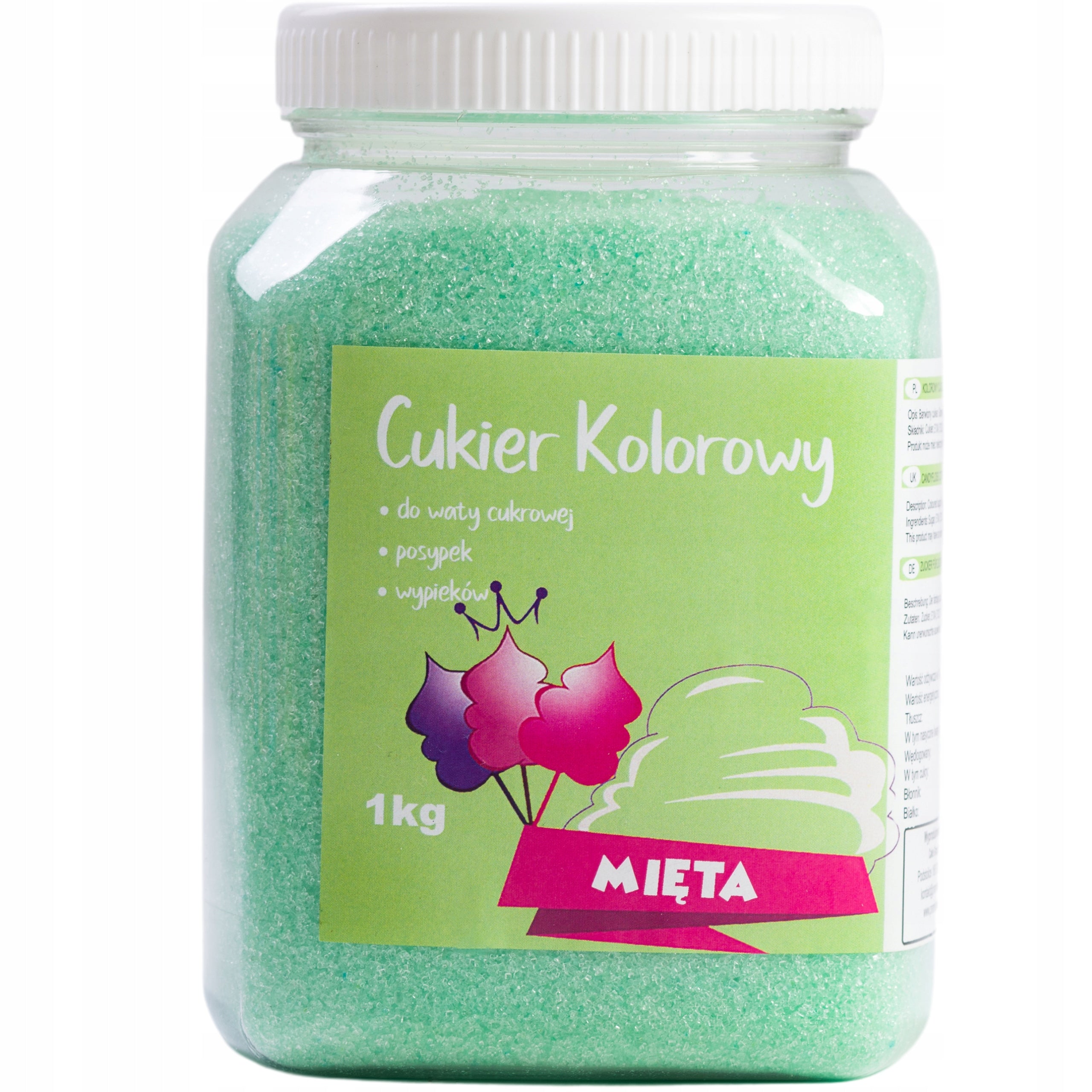 Colourful sugar for cotton candy Mint 1kg