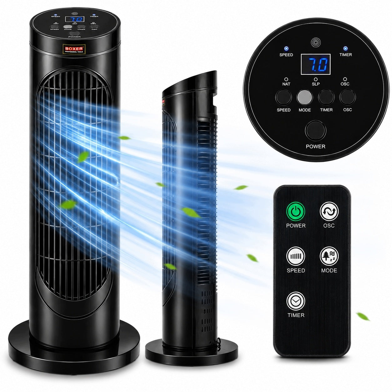 Column Fan 80W Remote Control Timer 3 Modes 3 Speeds Oscillation