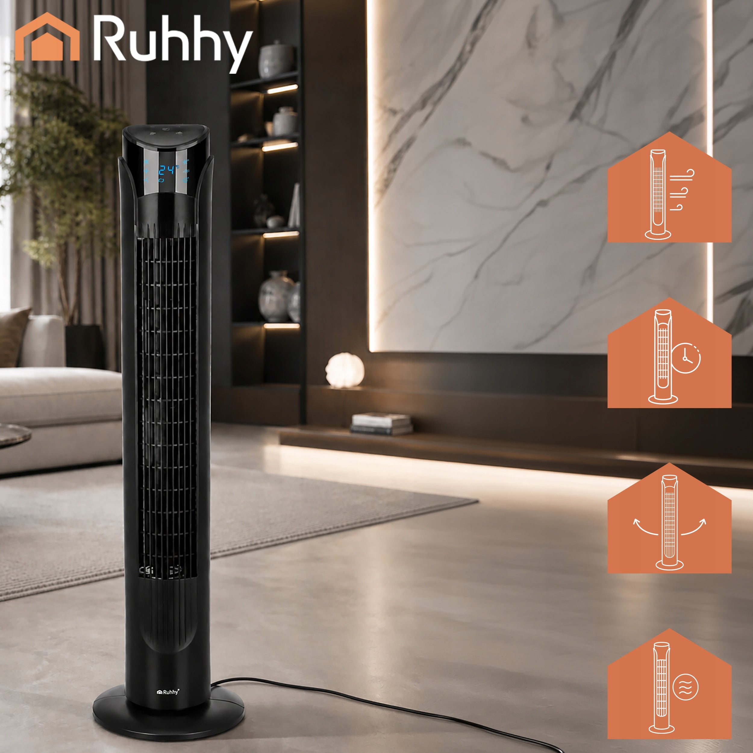 Column Fan Quiet Standing Floor Windmill 83cm Remote Control + LED Dominant color black