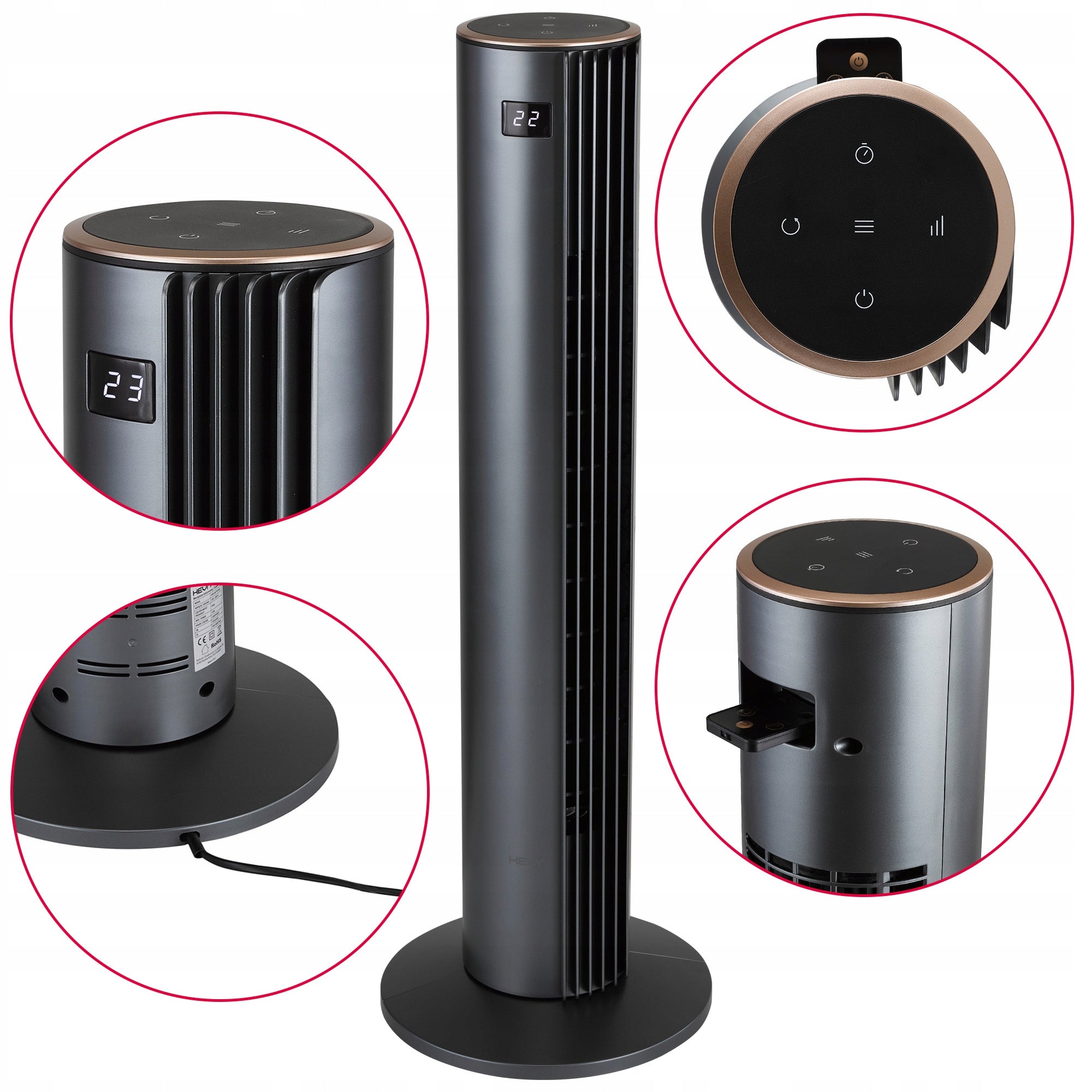 Column fan HEVA MOX floor fan standing silent LED +pilot Manufacturer code Wentylator kolumnowy HEVA 45W antracyt matowy