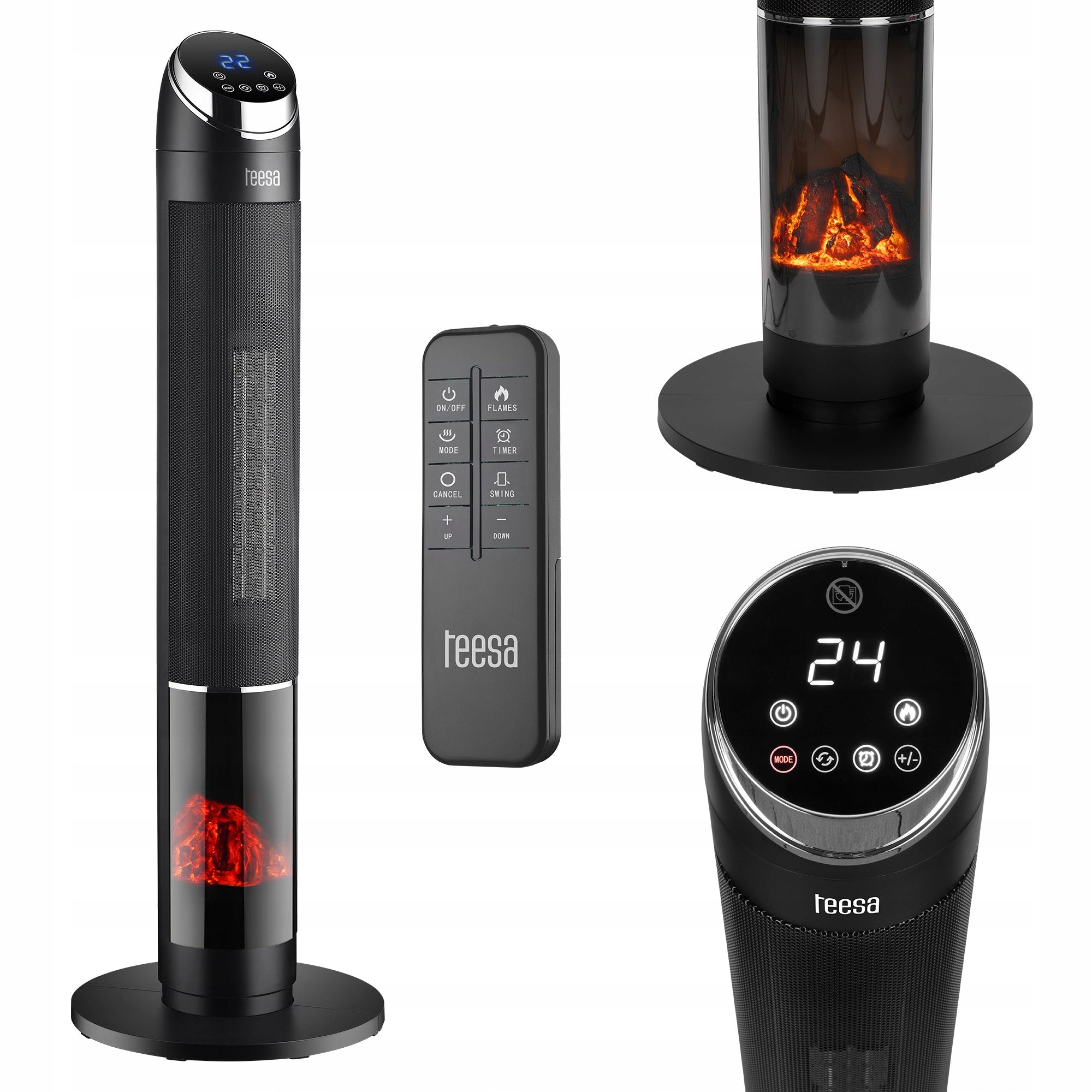 Column fan Tessa fireplace effect electric heater remote control