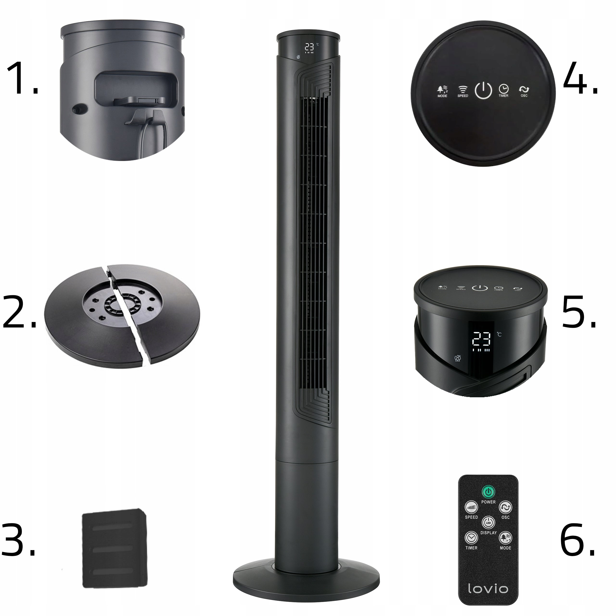 Column fan floor standing fan PILOT BLACK XXL 118cm quiet Brand Lovio
