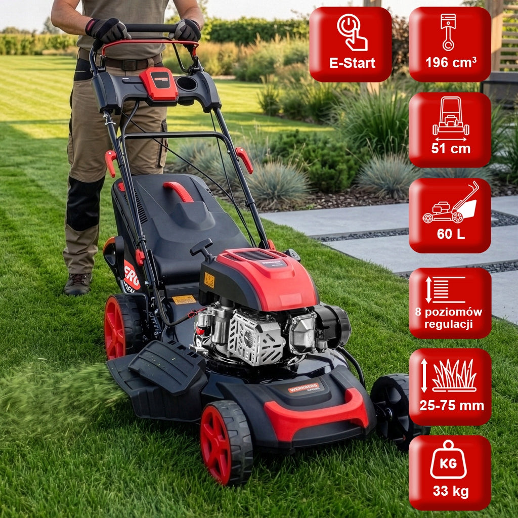 Combustion mower with Drive 196CC 51cm STARTER 4in1 LARGE WERKBERG 60L Manufacturer code MTP008099