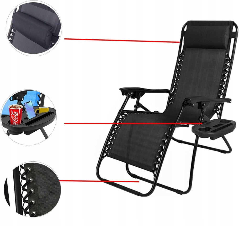 Comfortable FOLDING ARMCHAIR DECKCHAIR Zero Gravity + SHELF Black Comfort XXL Packaging status original