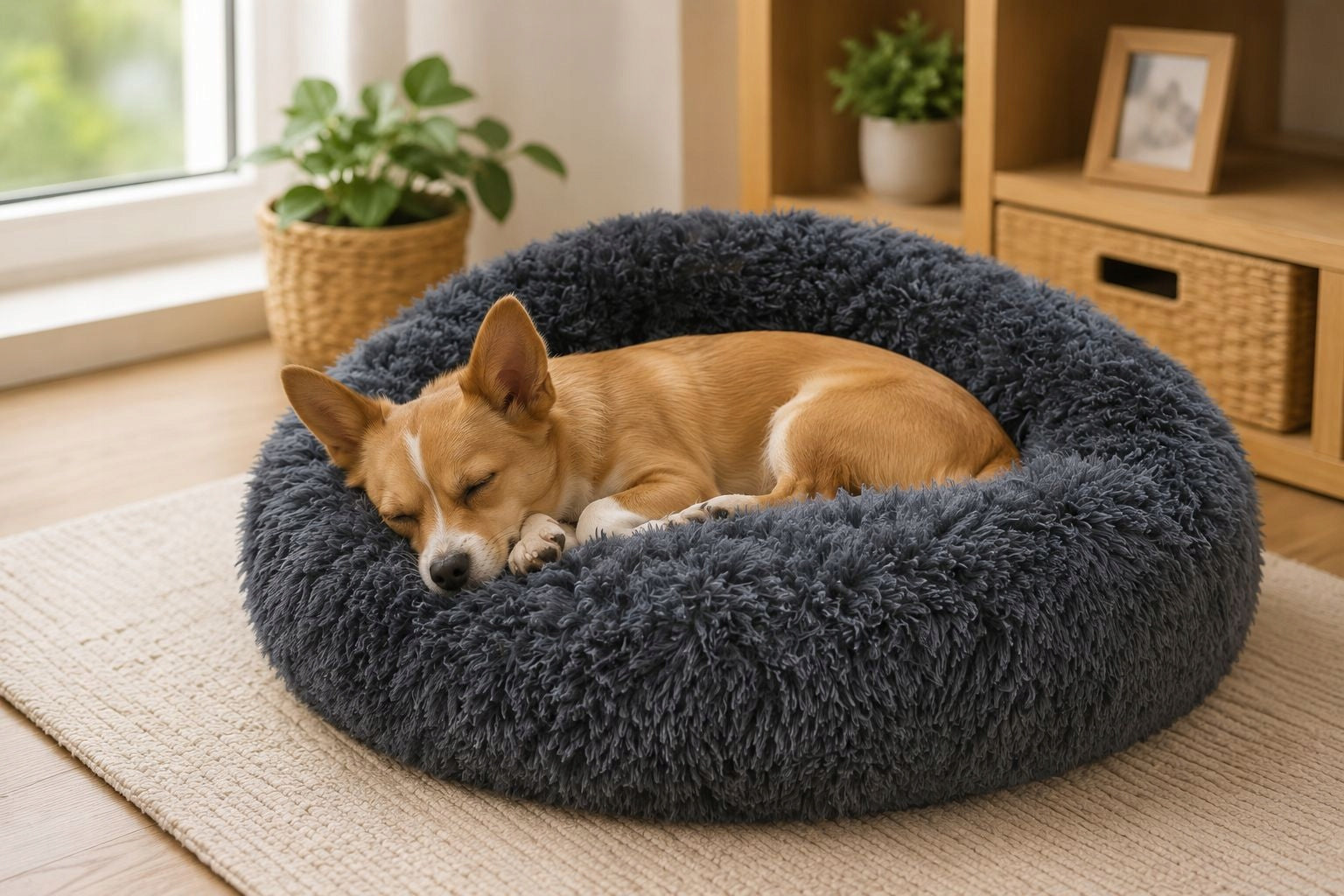 Comfortable dog and cat bed MILO 80 cm, fluffy, non-slip Length 80 cm