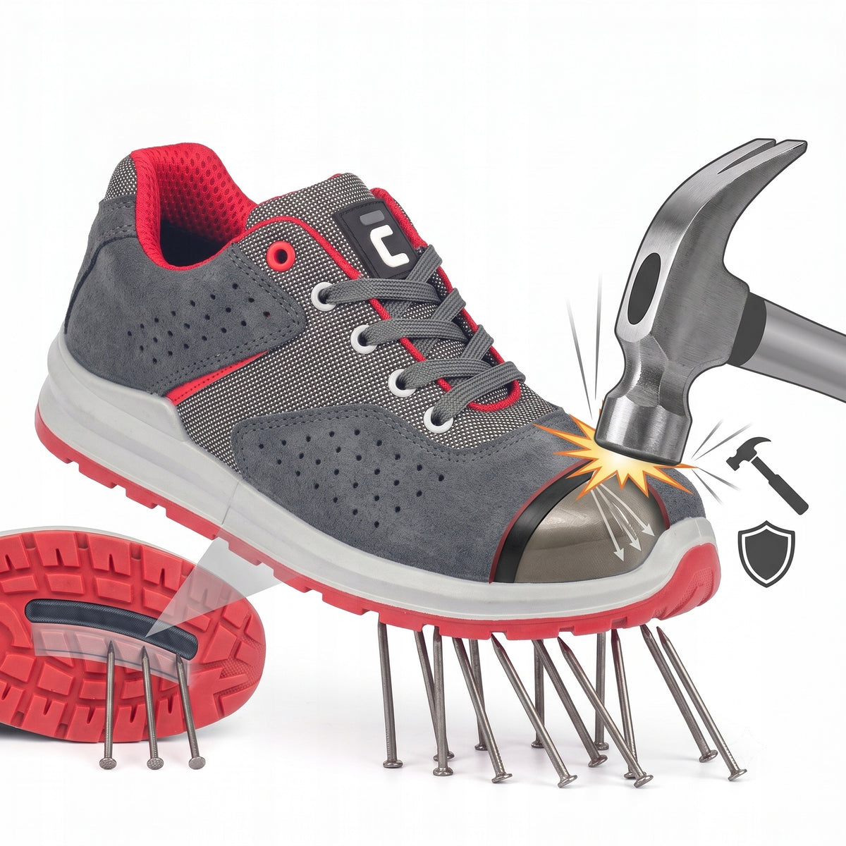 Comfortable summer lightweight work shoes GRIMMA S1P SR grey/red Cerva 43